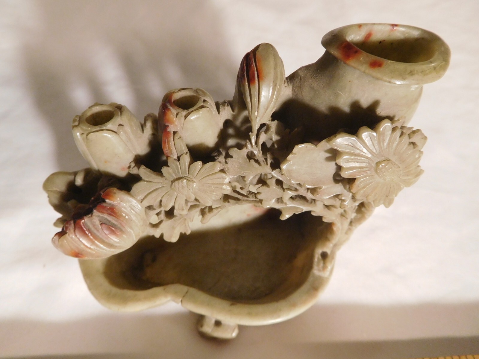 Outstanding Vintage Chinese Soapstone Floral Vase with 4 Openings