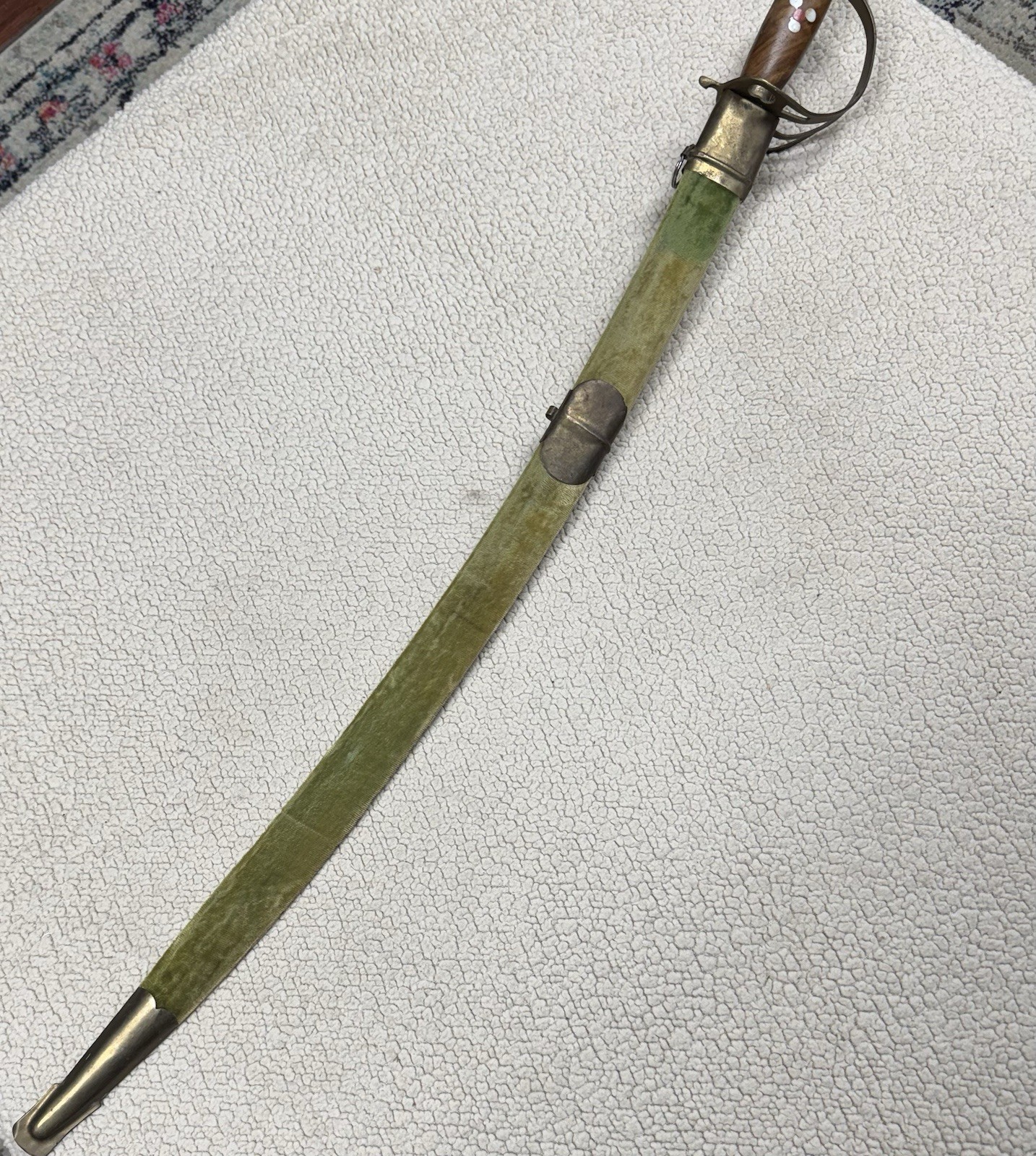 Vintage Southeast Asia Cutlass Etched Sword & Sheath 37\ Vintage Southeast Asia Cutlass Etched Sword & Sheath 37\
