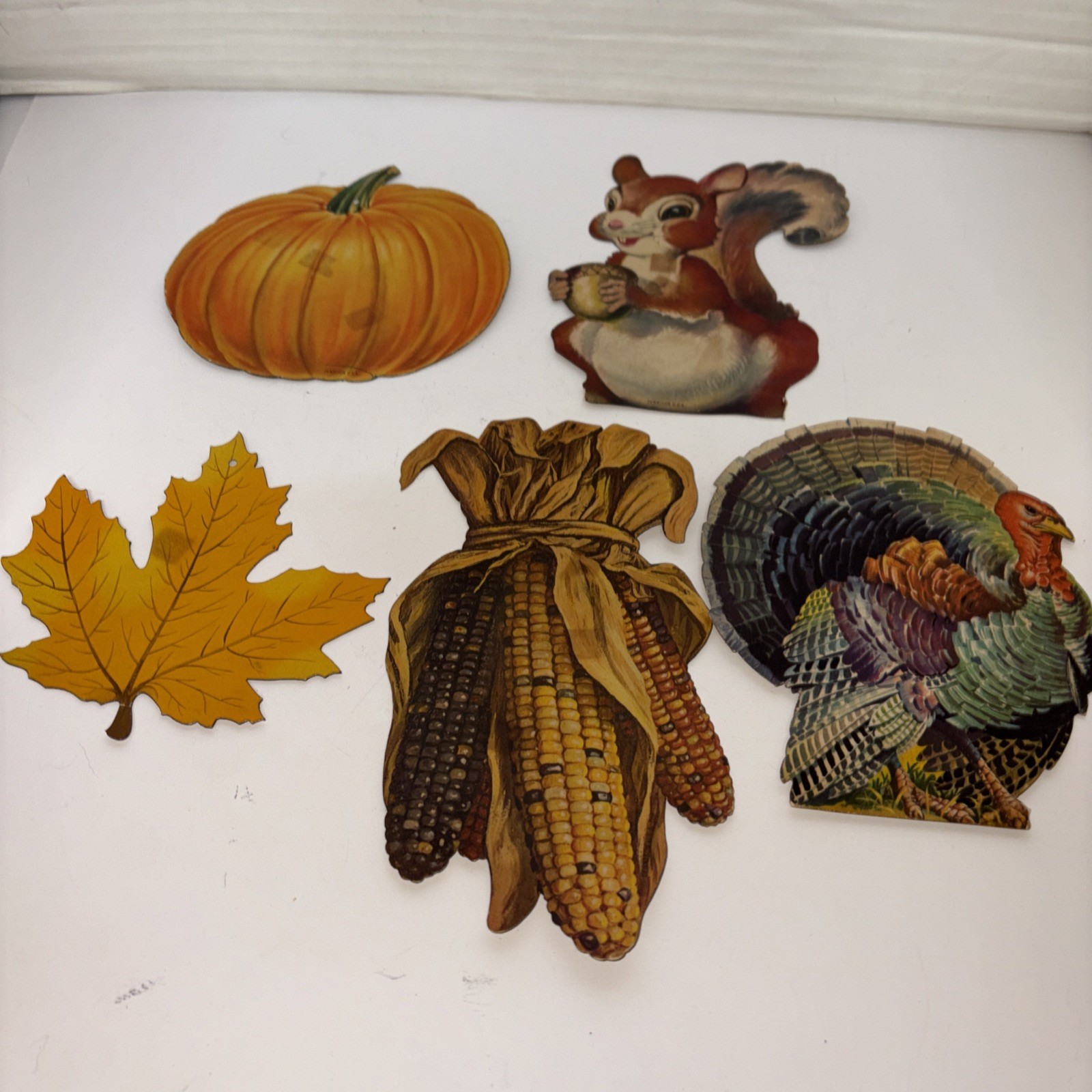 Vintage Autumn Fall Die Cut Cutouts Dennison Turkey Pumpkin Leaf Squirrel Corn