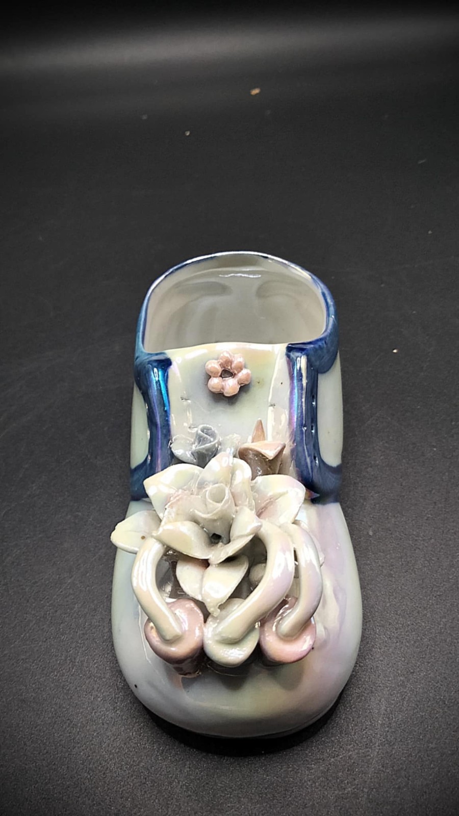 Vintage Iridescent Porcelain Shoe Figurine Applied Flowers Japan 4.5 inch Vintage Iridescent Porcelain Shoe Figurine Applied Flowers Japan 4.5 inch