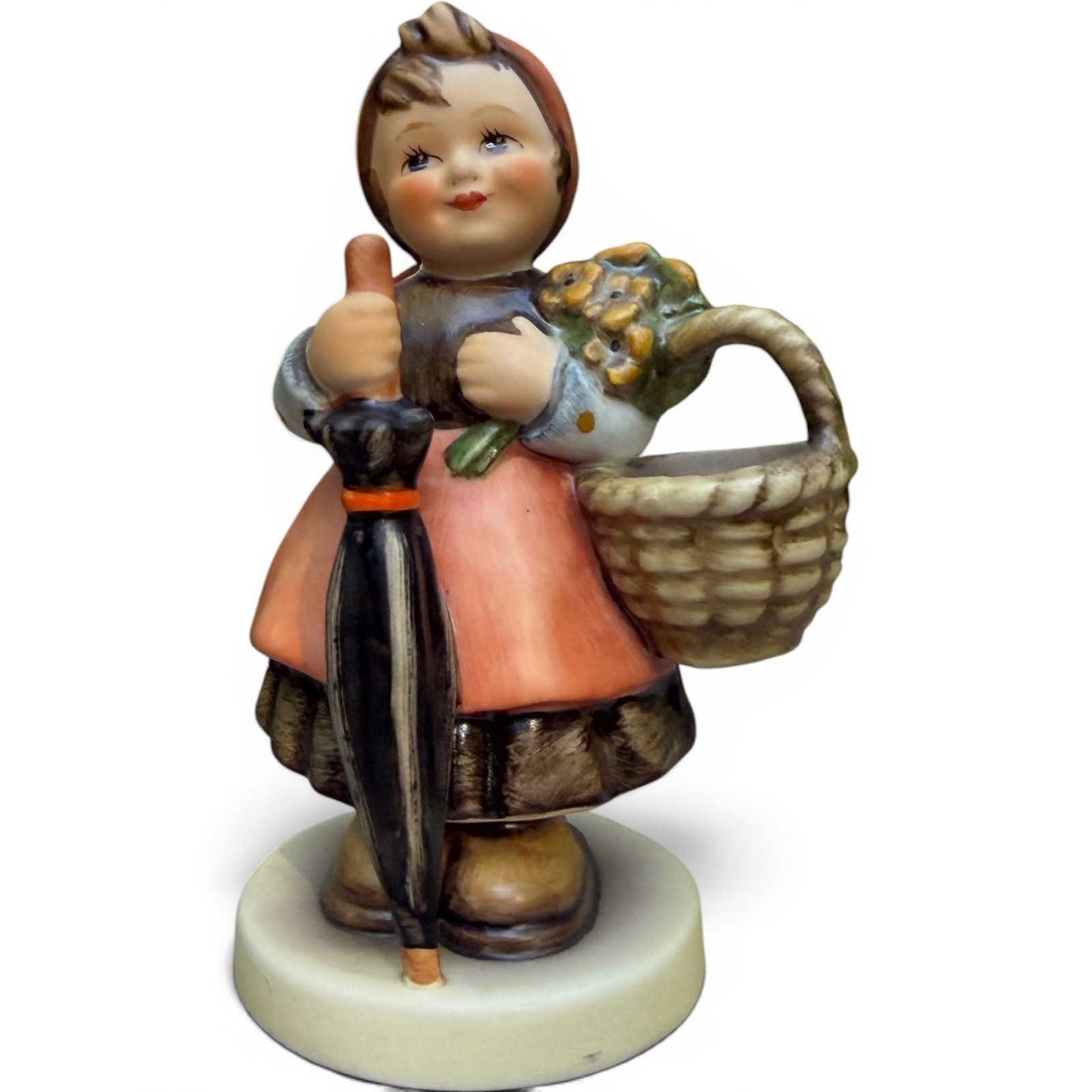 Vintage Goebel Hummel On Holiday Figurine HUM 350 Girl Umbrella Basket TMK6 1986 Vintage Goebel Hummel On Holiday Figurine HUM 350 Girl Umbrella Basket TMK6 1986