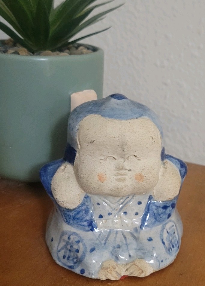 Vtg Signed Fukusuke doll a traditional Japanese lucky Charm Handmade 3 1/2\