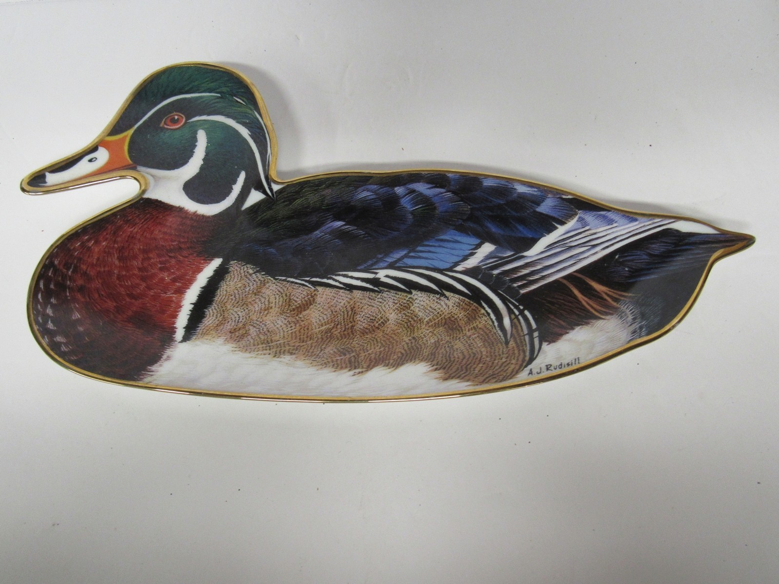 Vintage Wood Duck by A.J. Rudisill Fine Porcelain Trinket Dish Wall Decor Vintage Wood Duck by A.J. Rudisill Fine Porcelain Trinket Dish Wall Decor