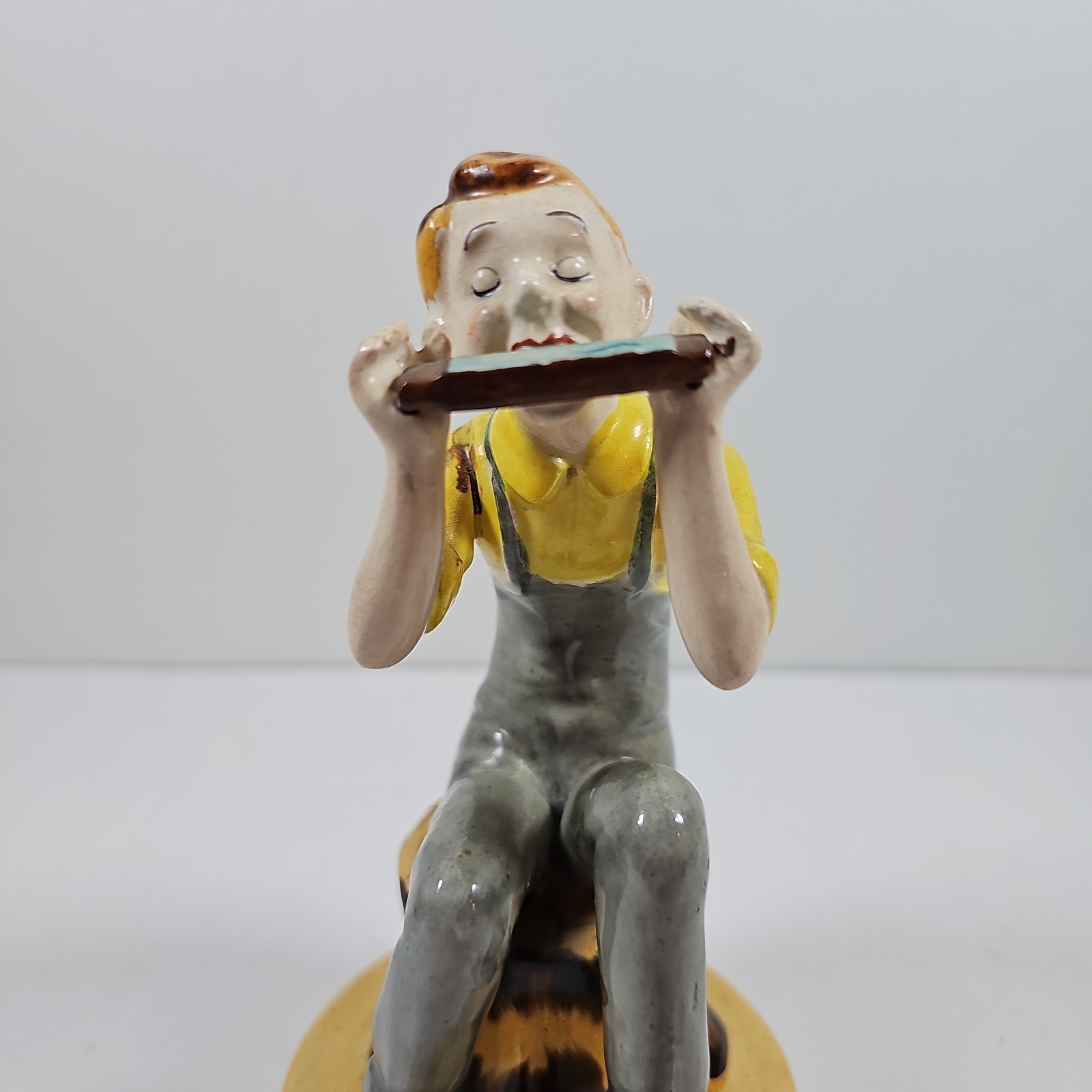 Vintage Yamaka Occupied Japan Figurine Boy Playing Harmonica Ceramic