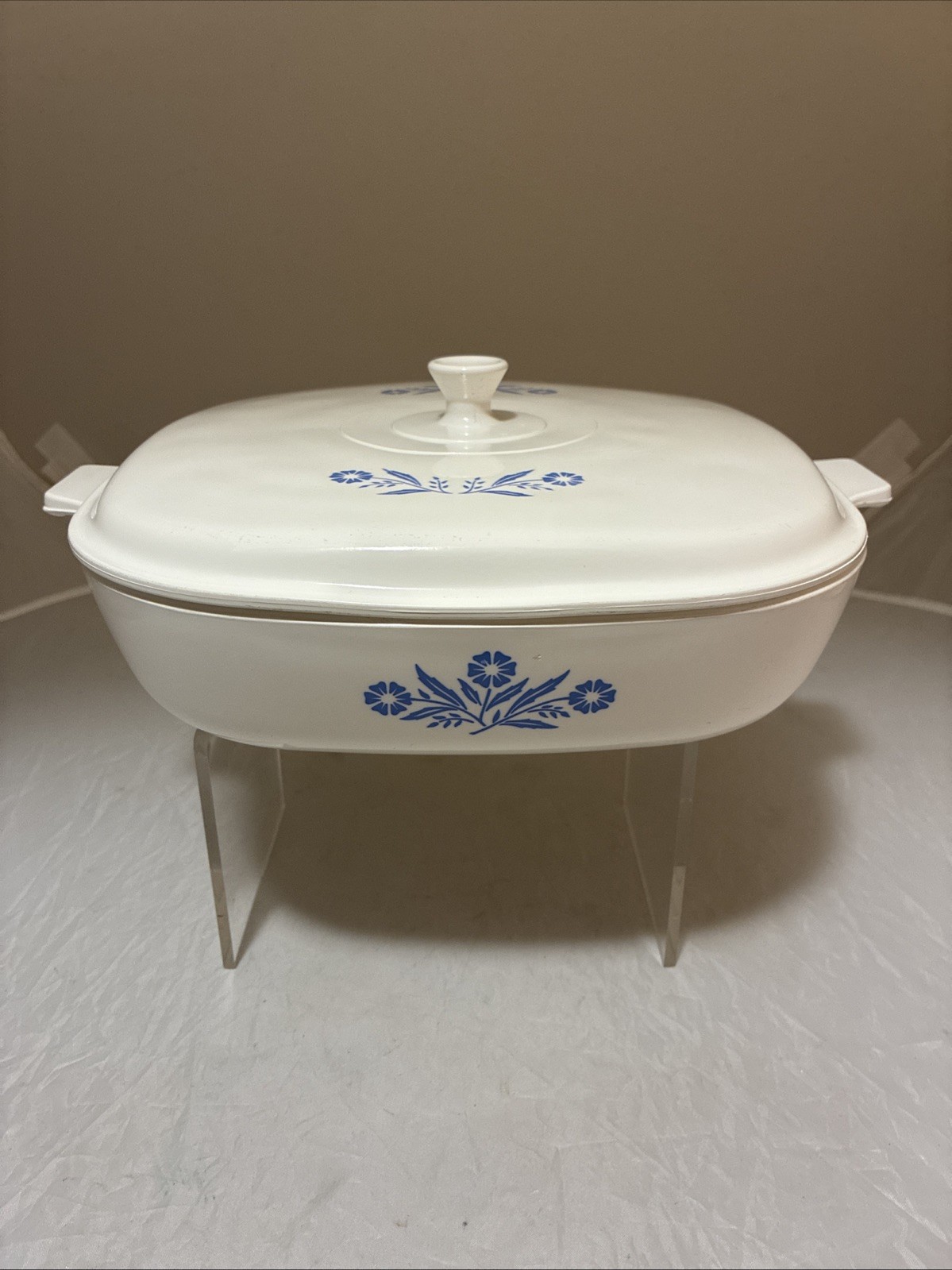 Corning Pyroceram Cornflower Blue 10” Casserole White Lid  Factory Flaw ‘60-‘61