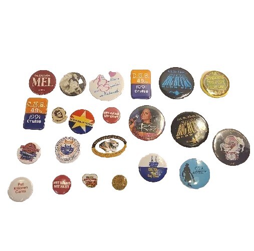 Large Lot of 20+ Buttons, Pins, Vintage, Politics Music University Schools More Large Lot of 20+ Buttons, Pins, Vintage, Politics Music University Schools More