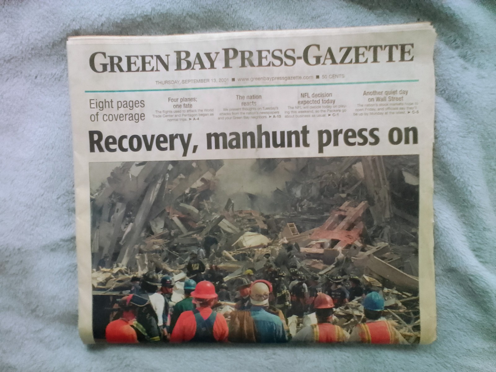 Green Bay Press Gazette Newspaper From Historic 9-11 Tragedy Dated 9-13-2001 Green Bay Press Gazette Newspaper From Historic 9-11 Tragedy Dated 9-13-2001