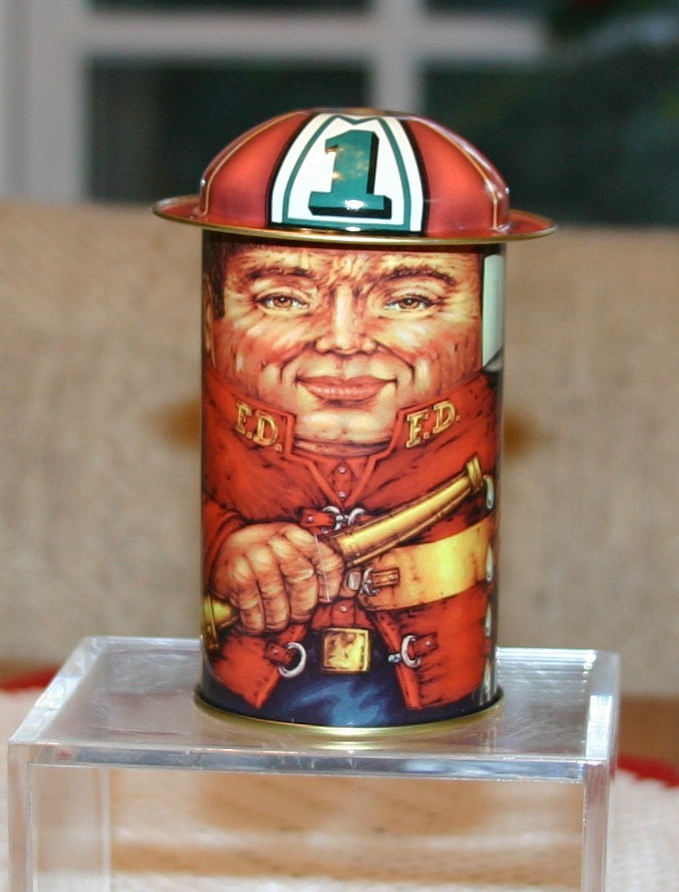 Vintage 1970s Cap-Tins Fireman Tin Container Helmet Lid Daher Tin Box Co England