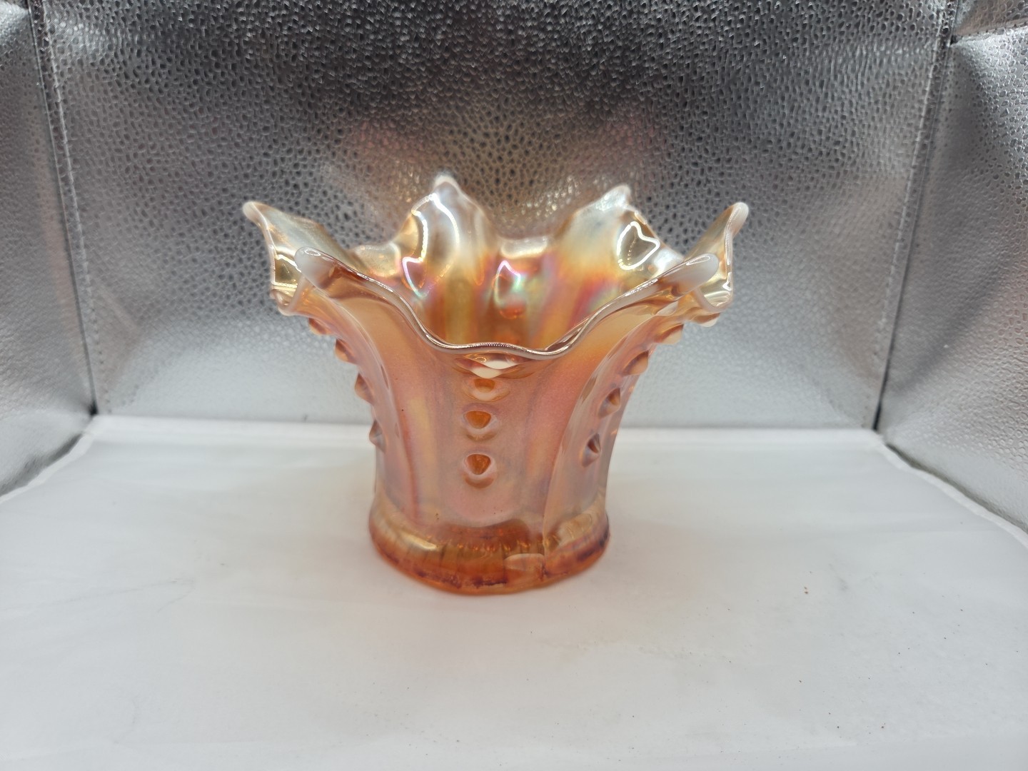 Vintage Peach Opal Carnival Glass Vase 4.5 Vintage Peach Opal Carnival Glass Vase 4.5