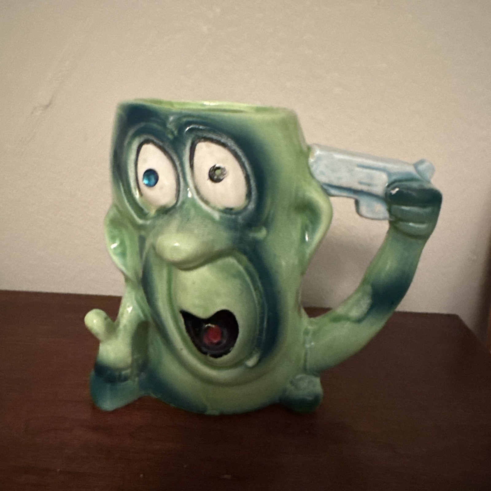 Vintage 1960's Kreiss Psycho Ceramic Suicide Guy Mug Green Vintage 1960's Kreiss Psycho Ceramic Suicide Guy Mug Green