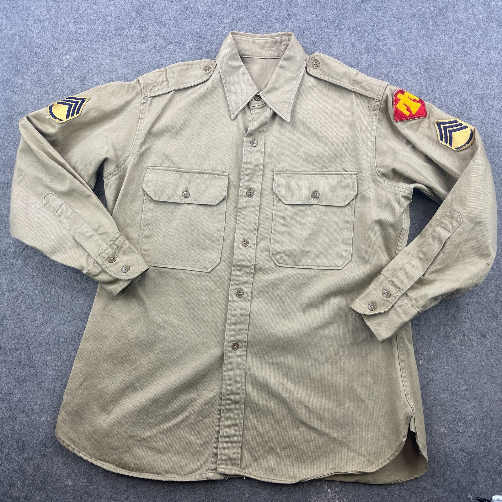 US Military Shirt Mens Army Korean War 1950s Long Sleeve Carlisle Patches US Military Shirt Mens Army Korean War 1950s Long Sleeve Carlisle Patches