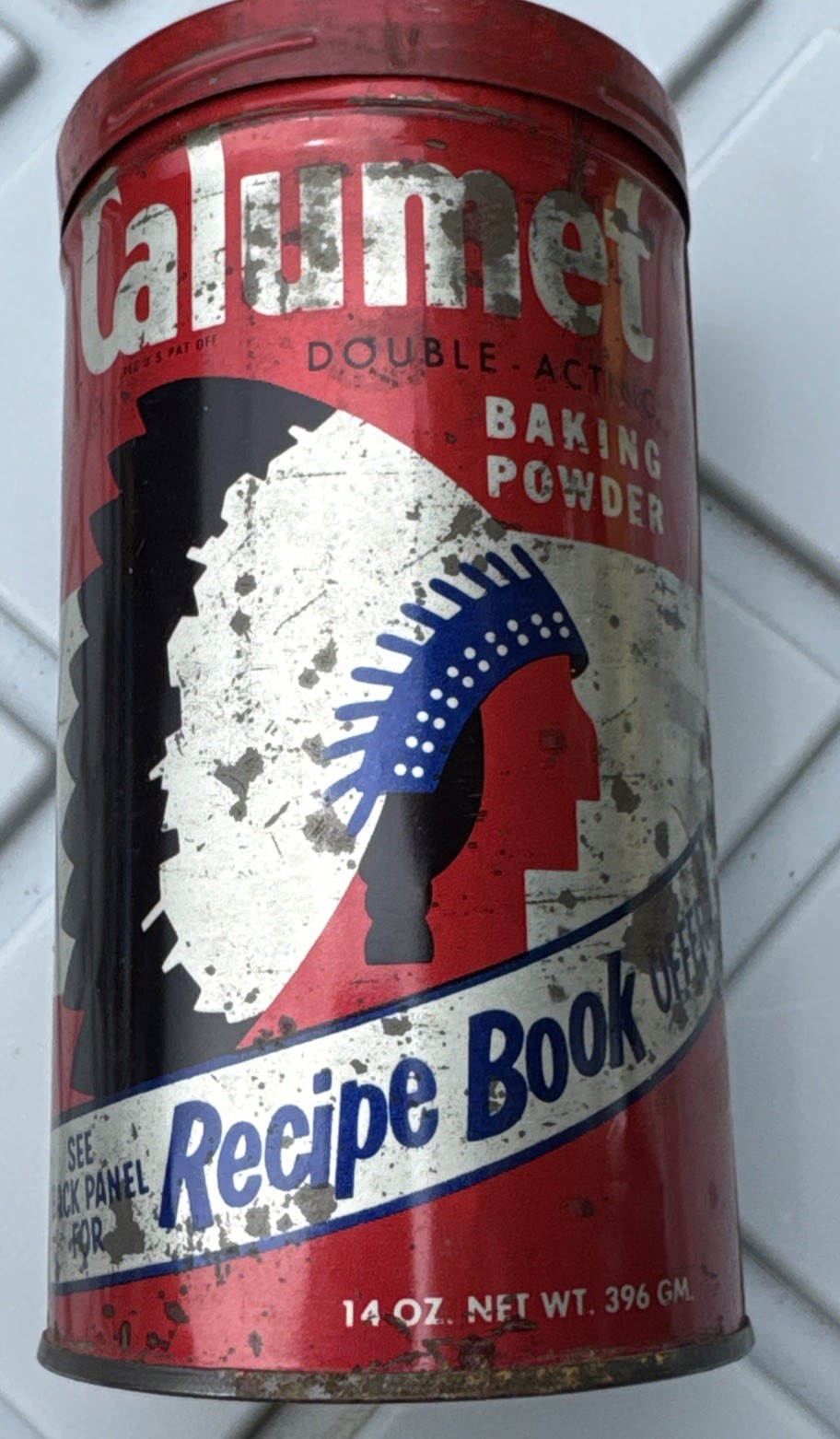 Baking Powder Can Calumet with Lid Tin Metal Vintage Original 1940s Cooking Soda