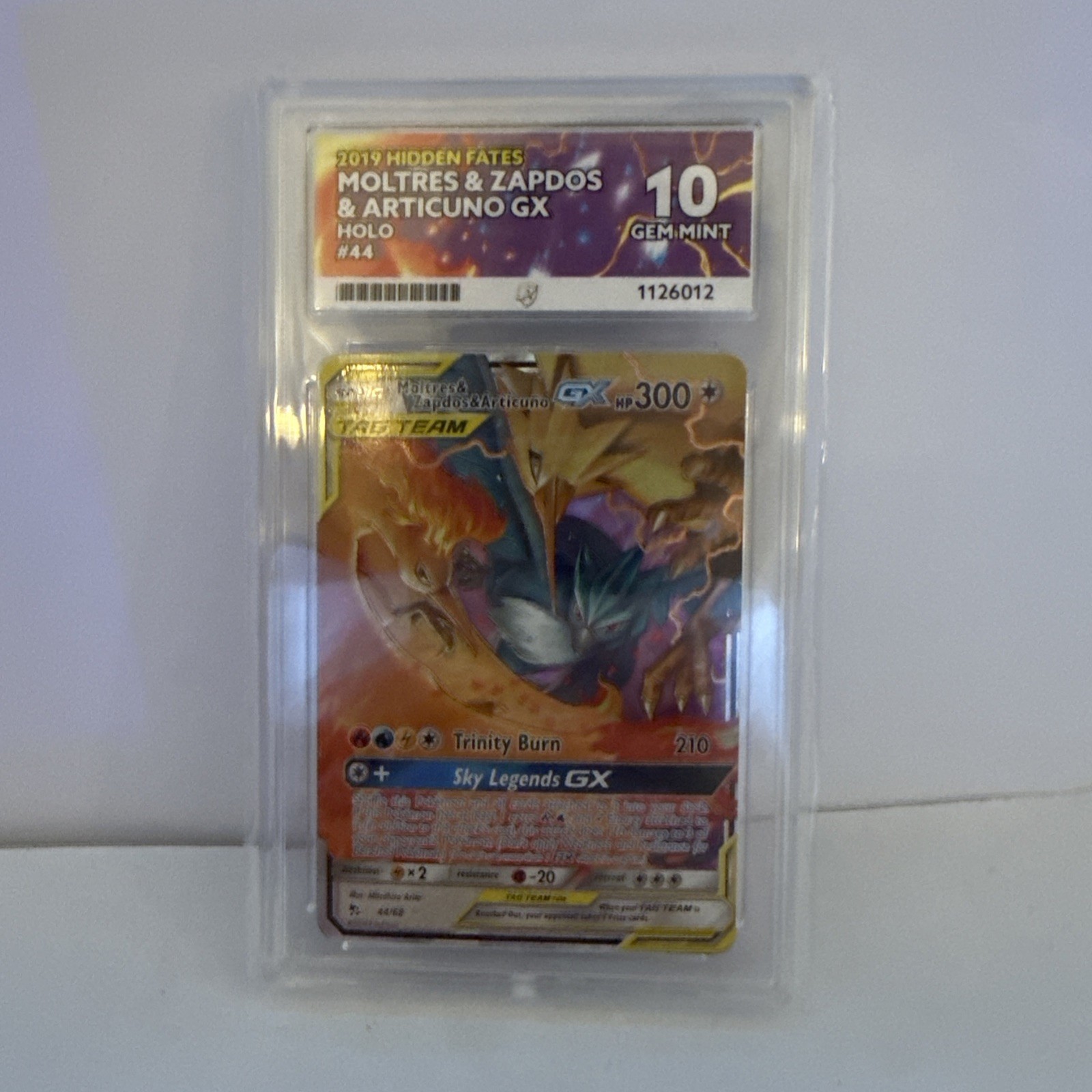 ACE 10 Moltres & Zapdos & Articuno GX 44/68 Hidden Fates Pokemon Card - Gem Mint