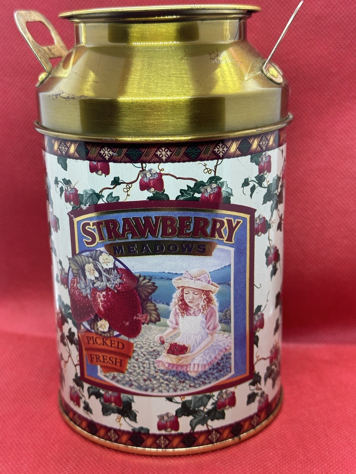 Strawberry Meadows Tin Metal Can Reads Picked Fresh 