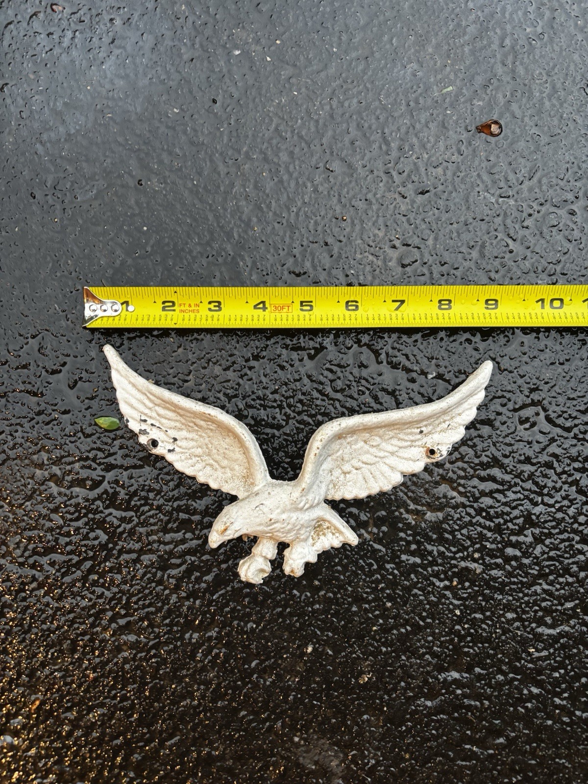 Vintage Small Cast Metal Spread Wing Bald Eagle Wall Plaque White 9”