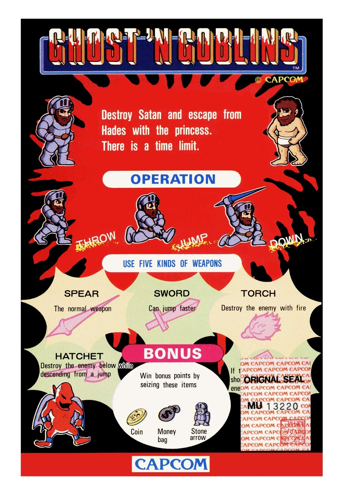 Ghosts \'n Goblins Arcade Instructions Card Sticker Decal
