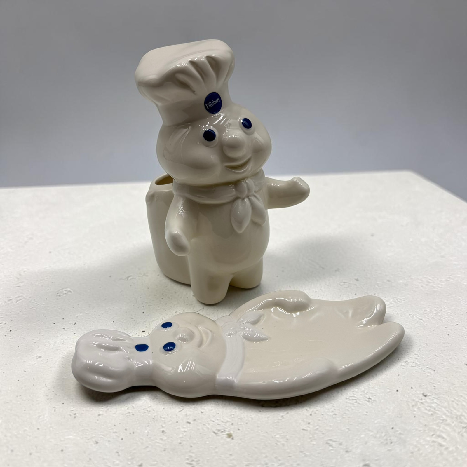Vintage 1988 Pillsbury Doughboy Ceramic Utensil Holder Spoon Rest Set