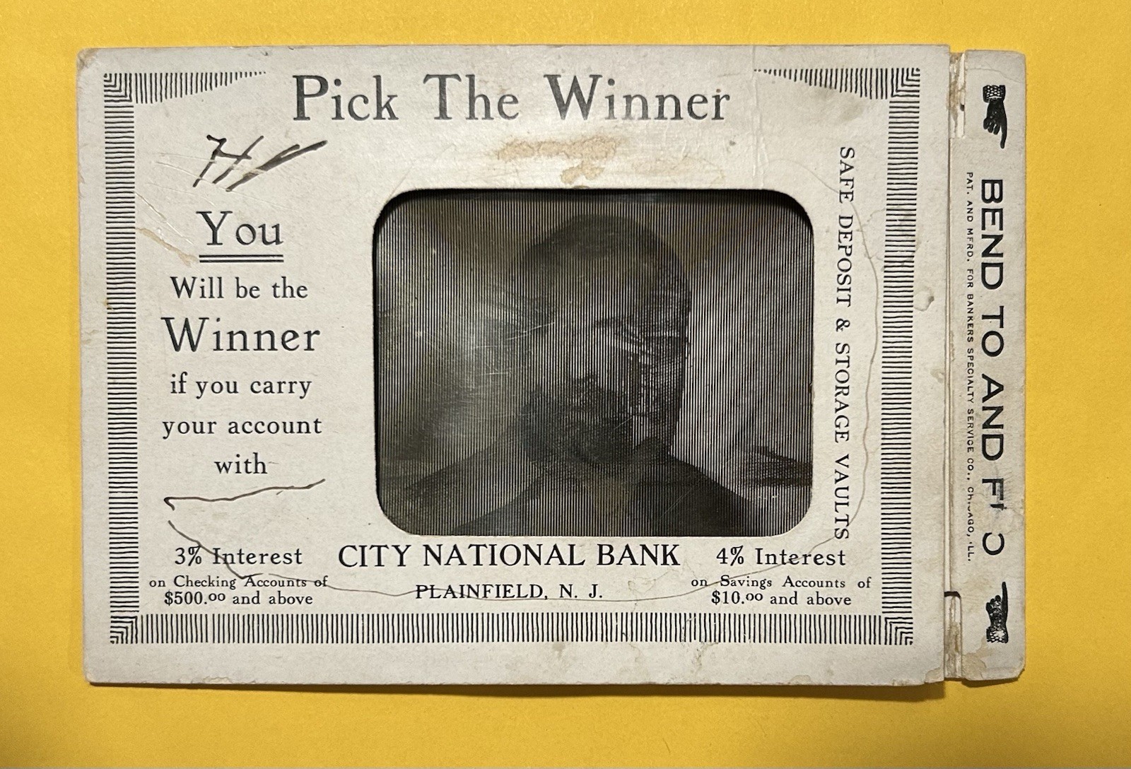 Vintage 1915 Optical Illusion Moving Postcard City Natl Bank Plainfield NJ-Y278