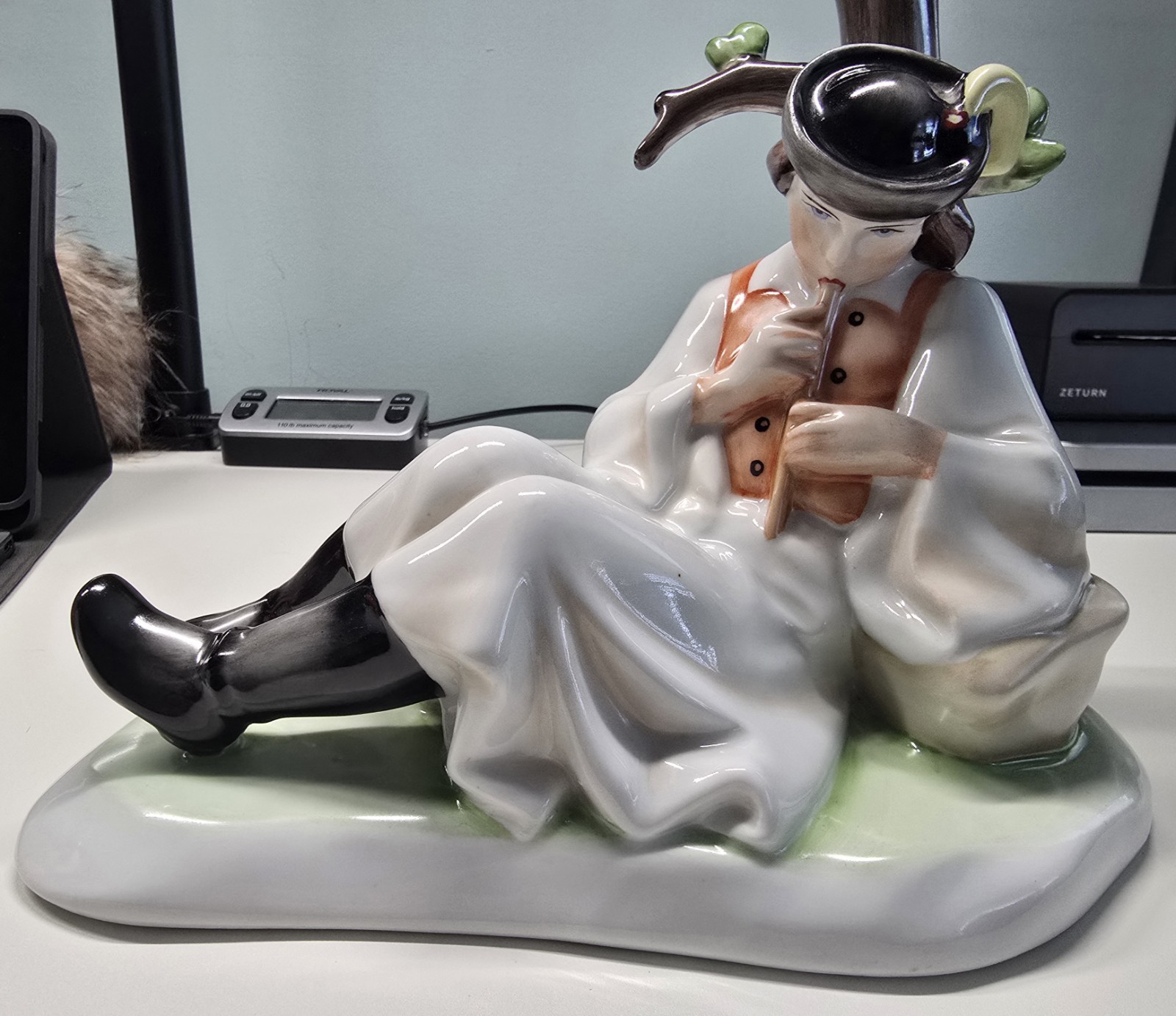 Vintage Zsolnay Pecs Hungary Porcelain Figure Man Playing Music Flute Vintage Zsolnay Pecs Hungary Porcelain Figure Man Playing Music Flute