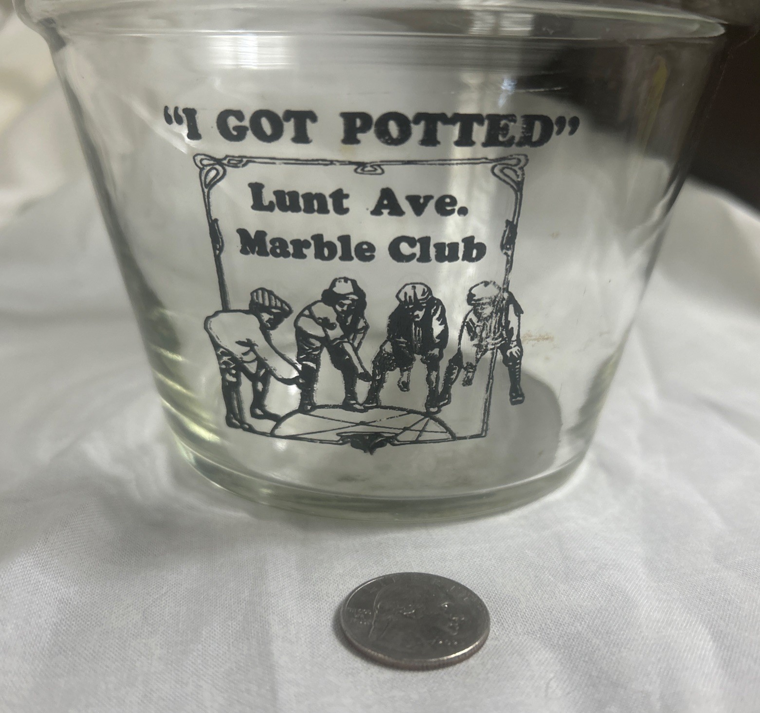 VINTAGE MARBLES COLLECTIBLE LUNT AVE MARBLE CLUB flower pot drink glass VINTAGE MARBLES COLLECTIBLE LUNT AVE MARBLE CLUB flower pot drink glass