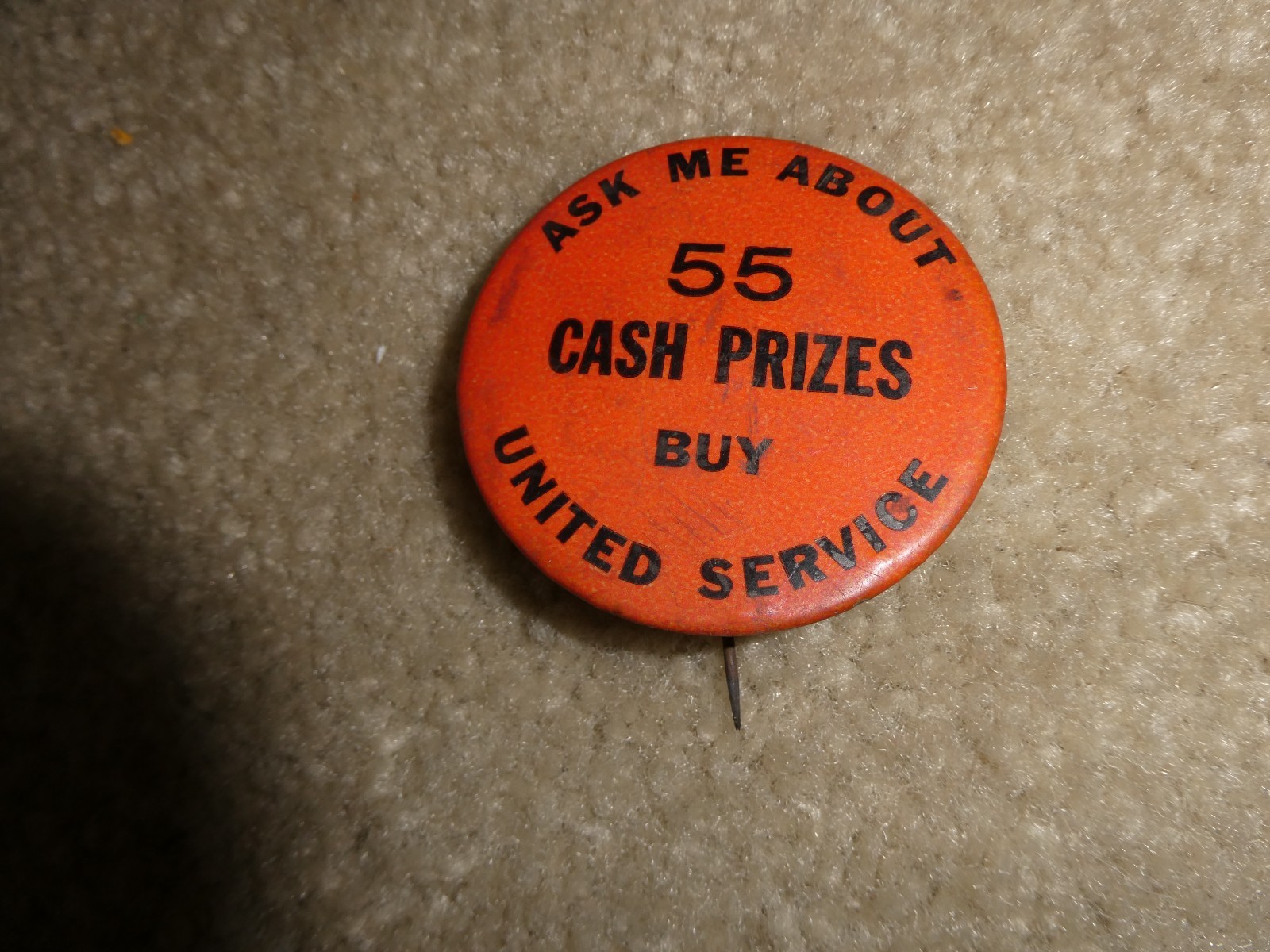 Vintage 1940s United Service Cash Prizes Rep Pinback 2.25