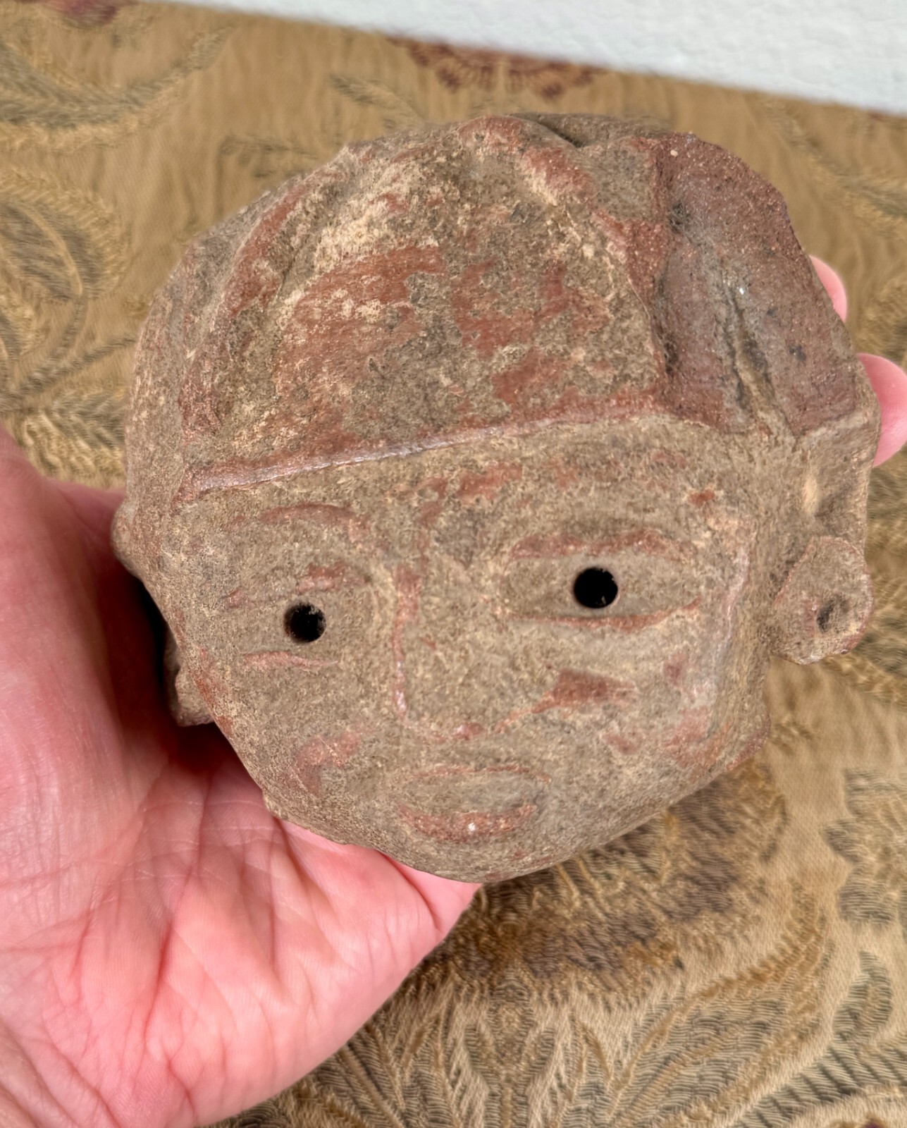 Antique Pre-Columbian Pottery Head Male Warrior Ceramic Figure Artifact Mexico Antique Pre-Columbian Pottery Head Male Warrior Ceramic Figure Artifact Mexico