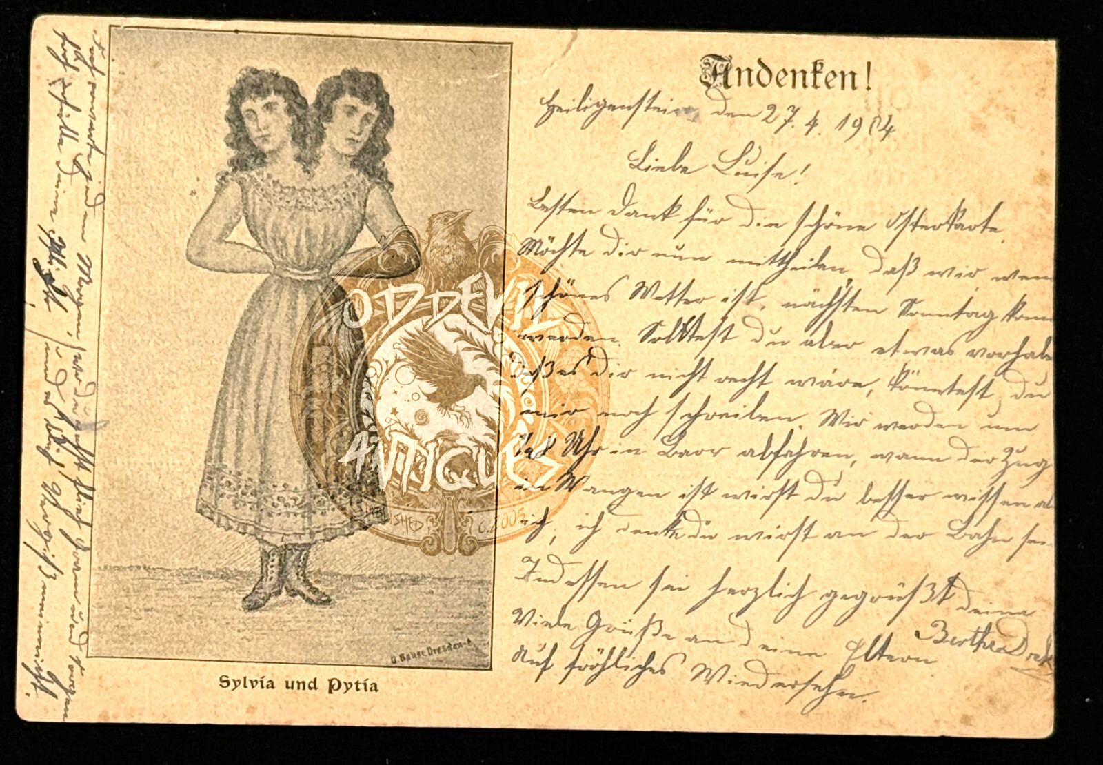 1904 Two Headed Woman FREAK Sylvia Pythia circus carnival sideshow postcard
