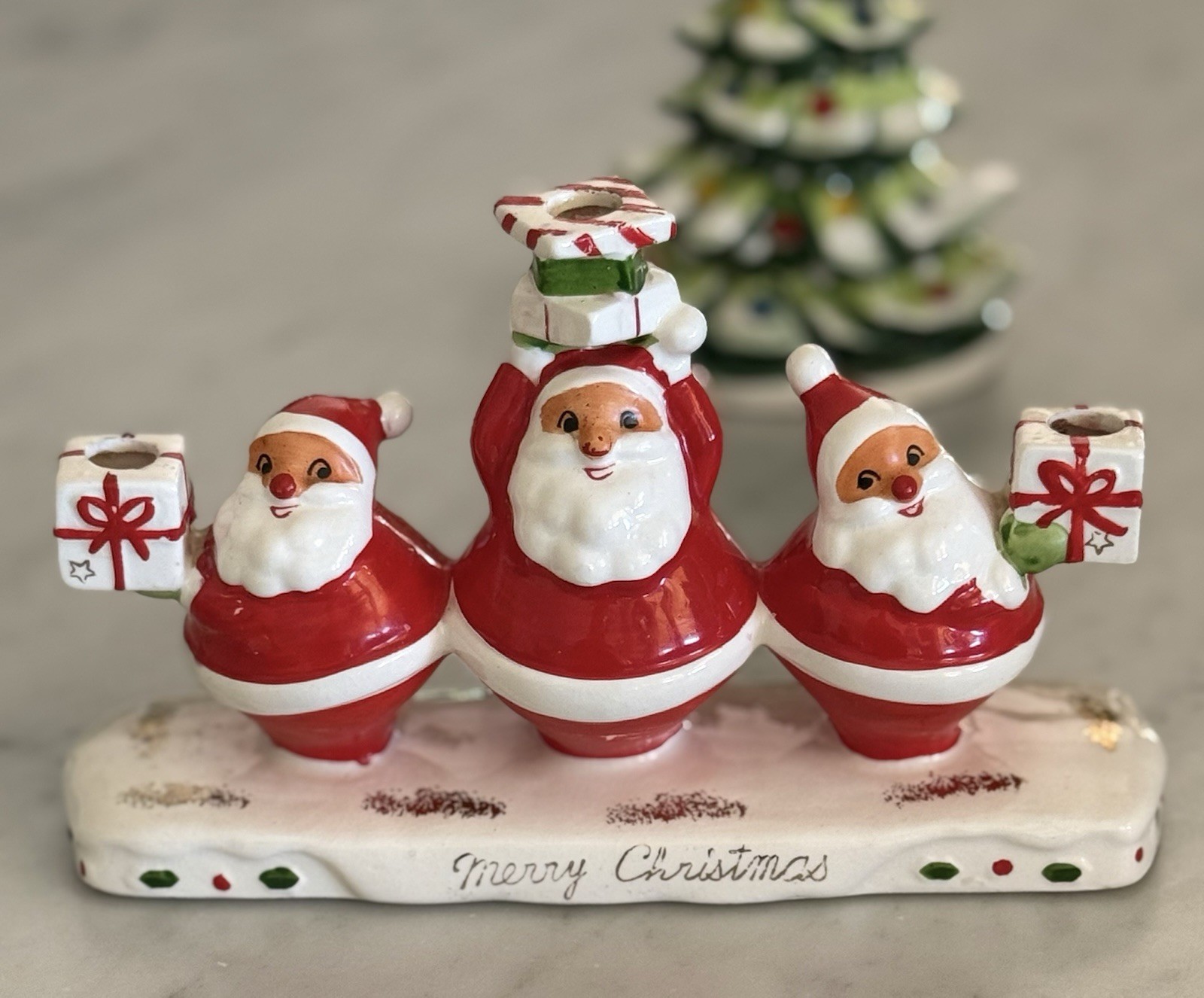 Vintage MCM 1950s Holt Howard Triple Santa Candle Holder - Vintage Christmas Vintage MCM 1950s Holt Howard Triple Santa Candle Holder - Vintage Christmas