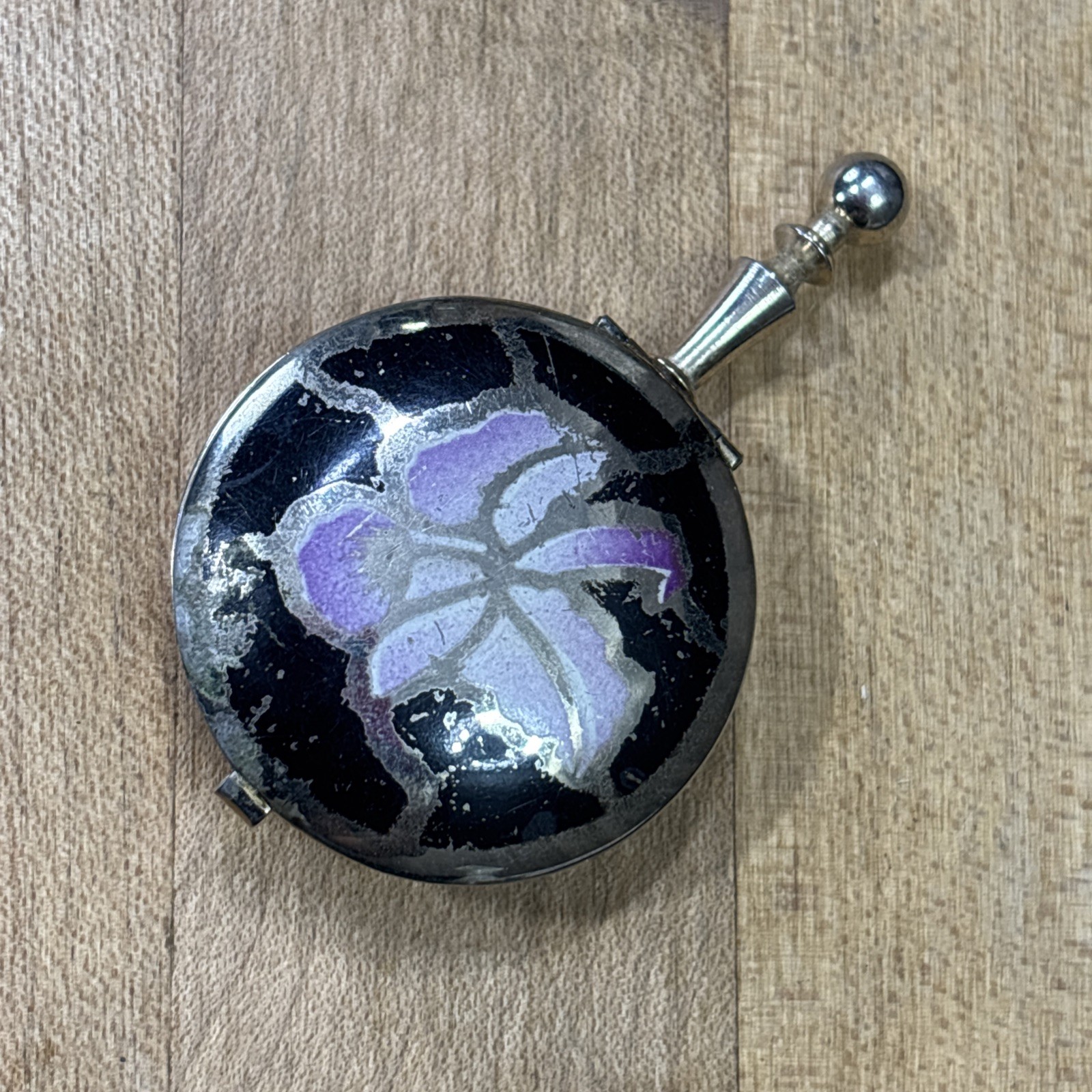 Antique 1920s Art Deco Enamel Compact Repurposed Cigarette Snuffer Floral