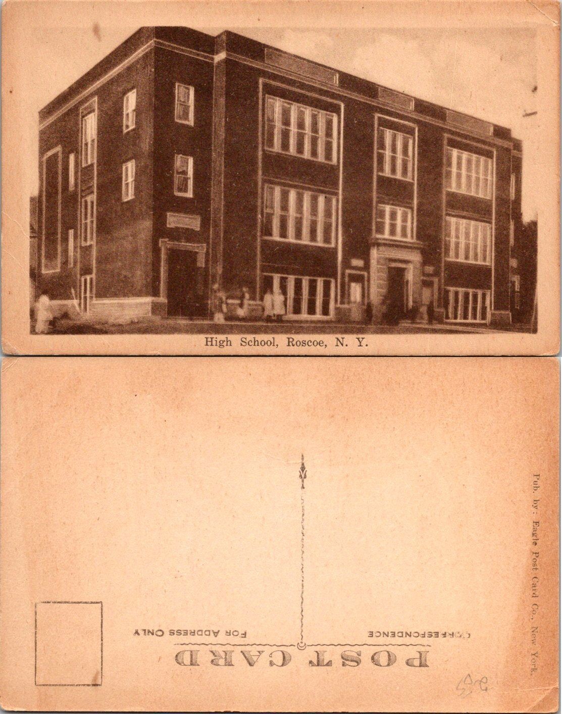 Vintage Postcard High School Roscoe NY Eagle Postcard Co Sepia Tone Divided Back Vintage Postcard High School Roscoe NY Eagle Postcard Co Sepia Tone Divided Back