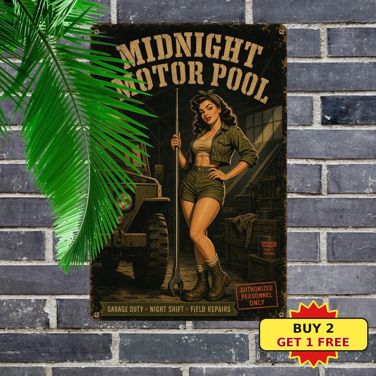 Sexy Military Girl Metal Sign Chic Art Retro Pinup Wall Decor