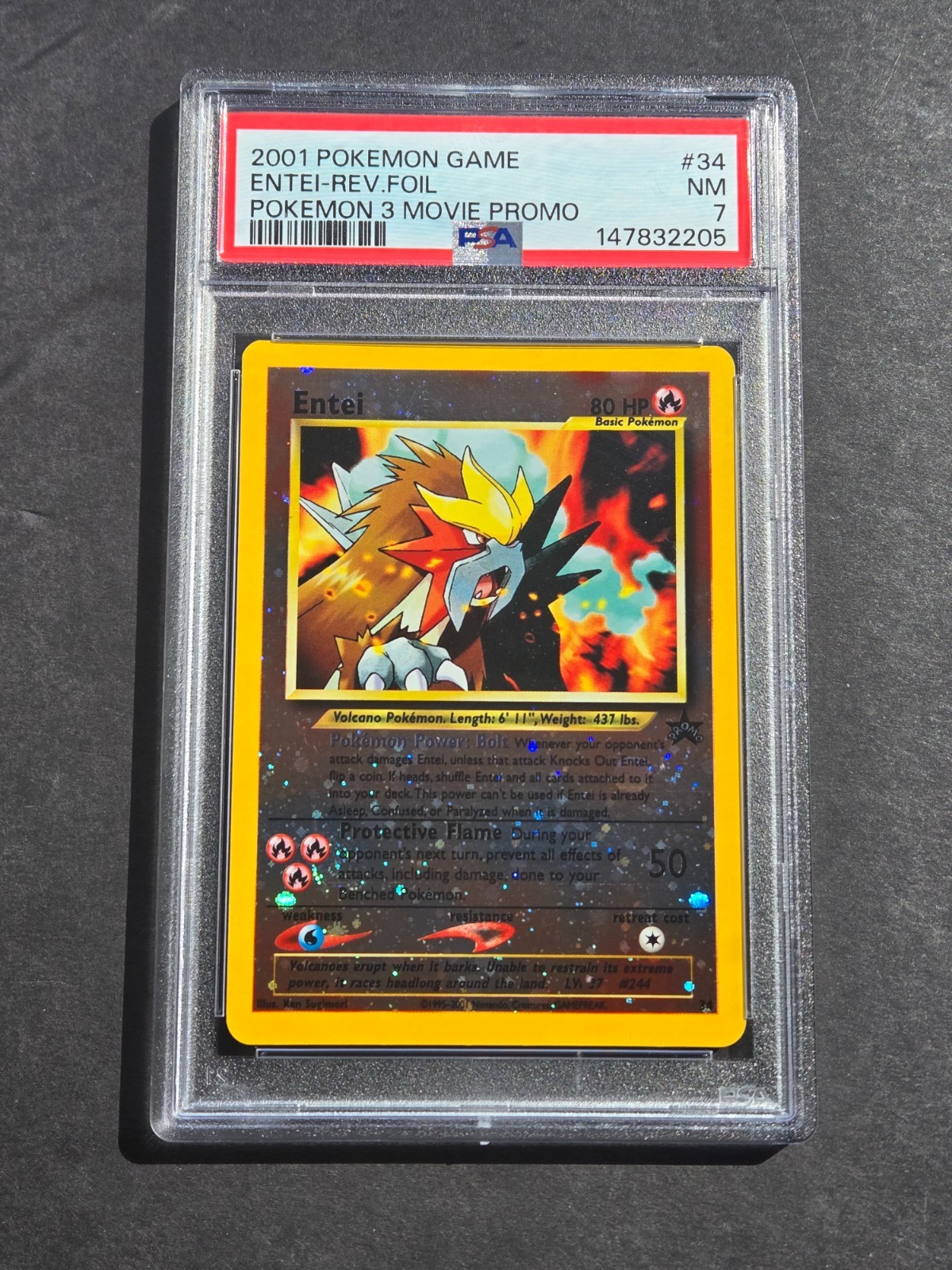 PSA 7 ENTEI 34 - 2001 POKEMON MOVIE REVERSE HOLO BLACK STAR PROMO - NEAR MINT PSA 7 ENTEI 34 - 2001 POKEMON MOVIE REVERSE HOLO BLACK STAR PROMO - NEAR MINT