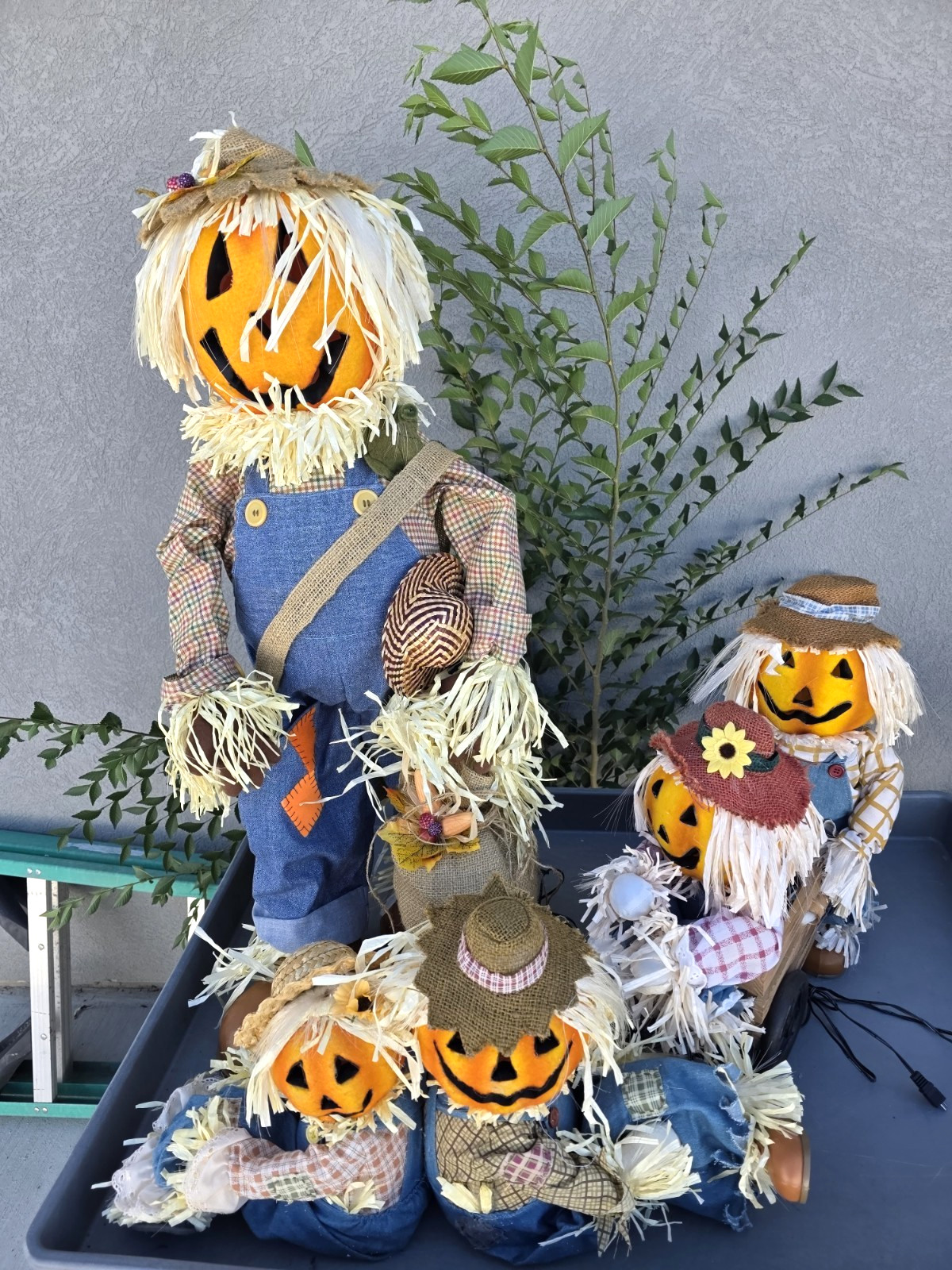 Gemmy Fiber Optic Pumpkin Scarecrow 3 Piece Matching Halloween Collection 36\