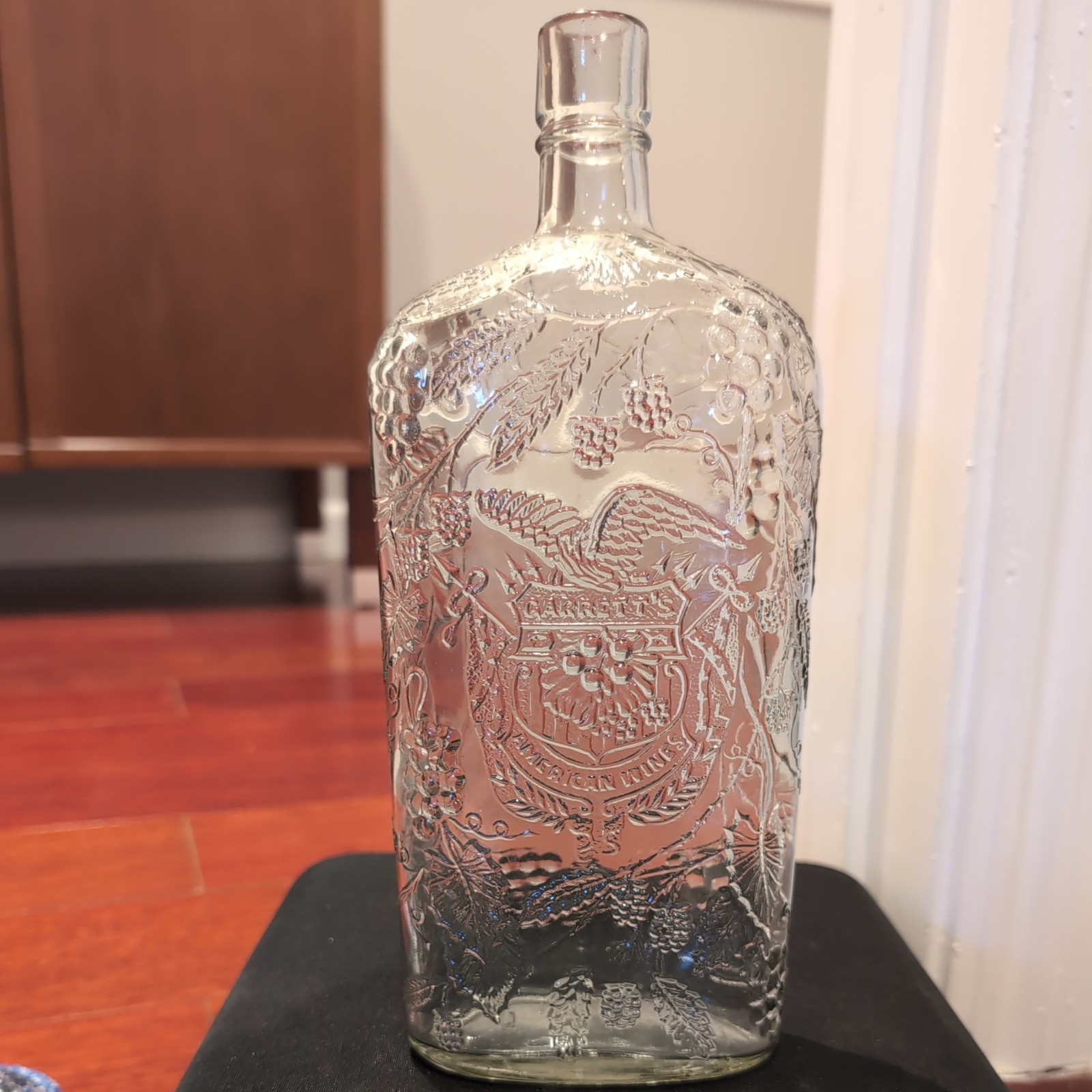 Vintage GARRETT’S American Wines Embossed Clear Glass Bottle 10.25 In. Flask Vintage GARRETT’S American Wines Embossed Clear Glass Bottle 10.25 In. Flask