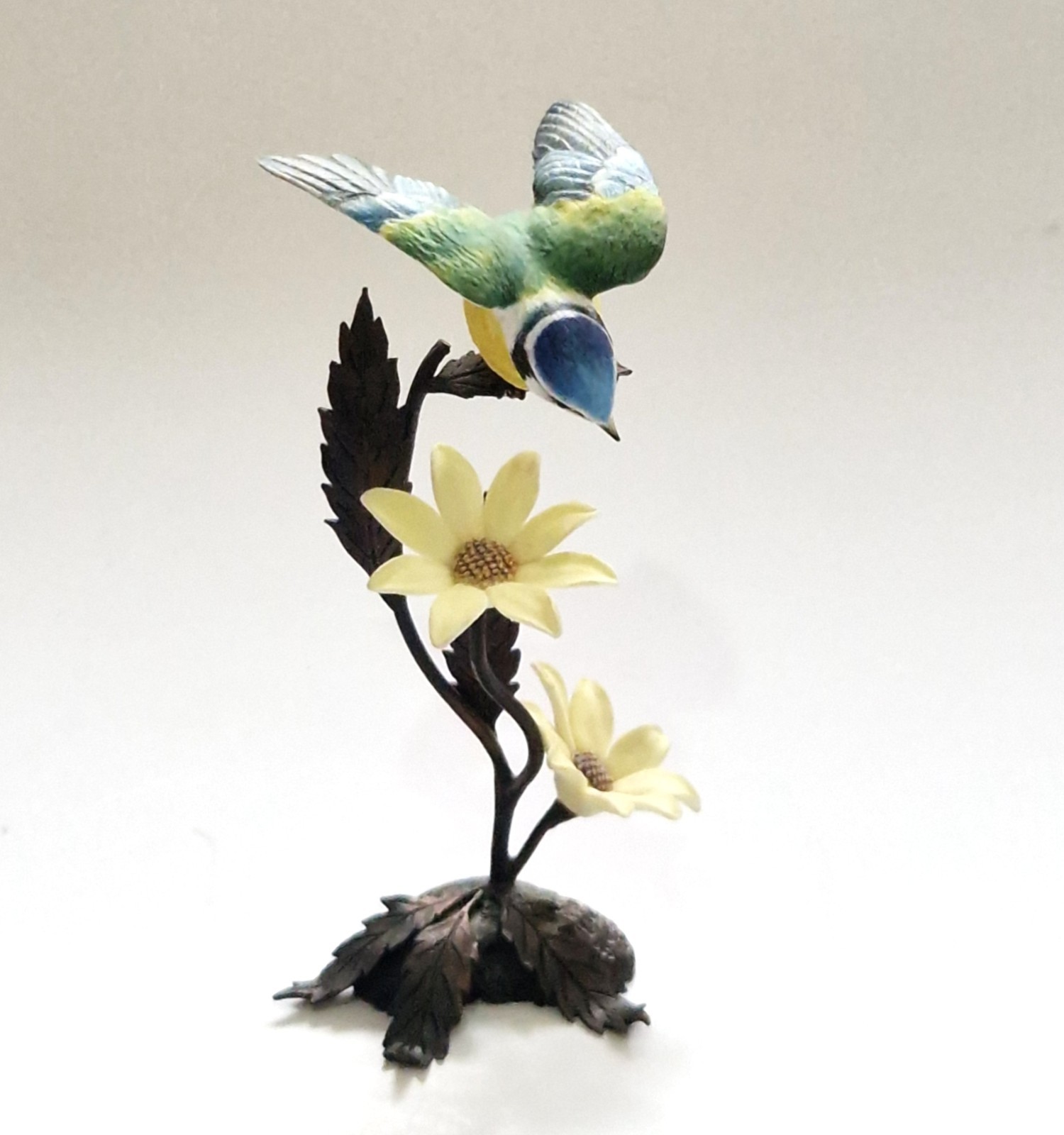 Vintage Royal Worcester Blue Tit British Birds on Bronze David Fryer 1980s 12cm