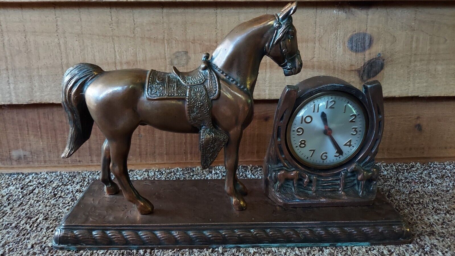 VINTAGE SESSIONS METAL HORSE ELECTRIC CLOCK COWBOY WESTERN STYLE MANCAVE COUNTRY