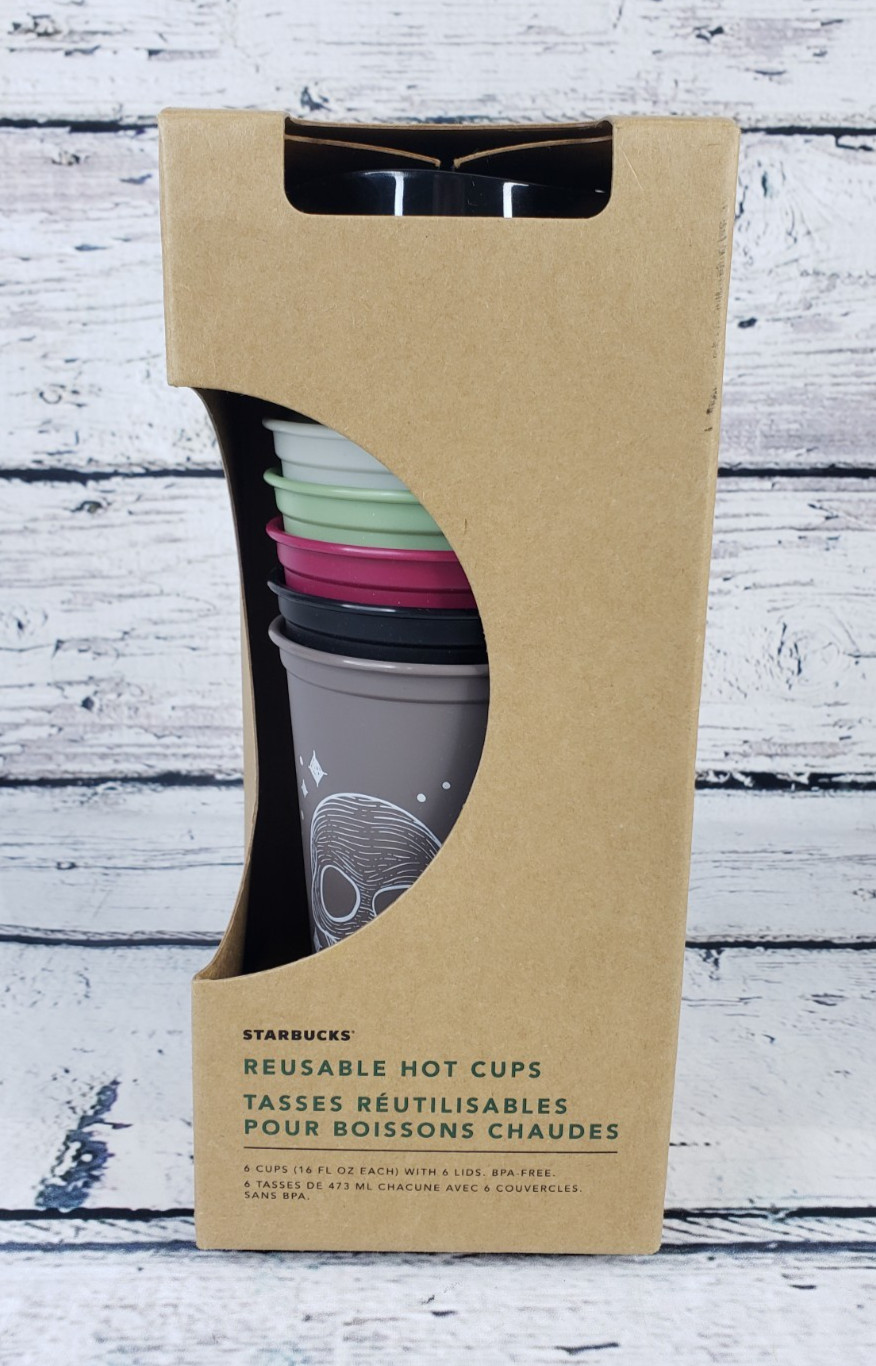 Starbucks Halloween 2019 Pack Of 6 Reusable Hot Cup with Lids, 16oz - NEW