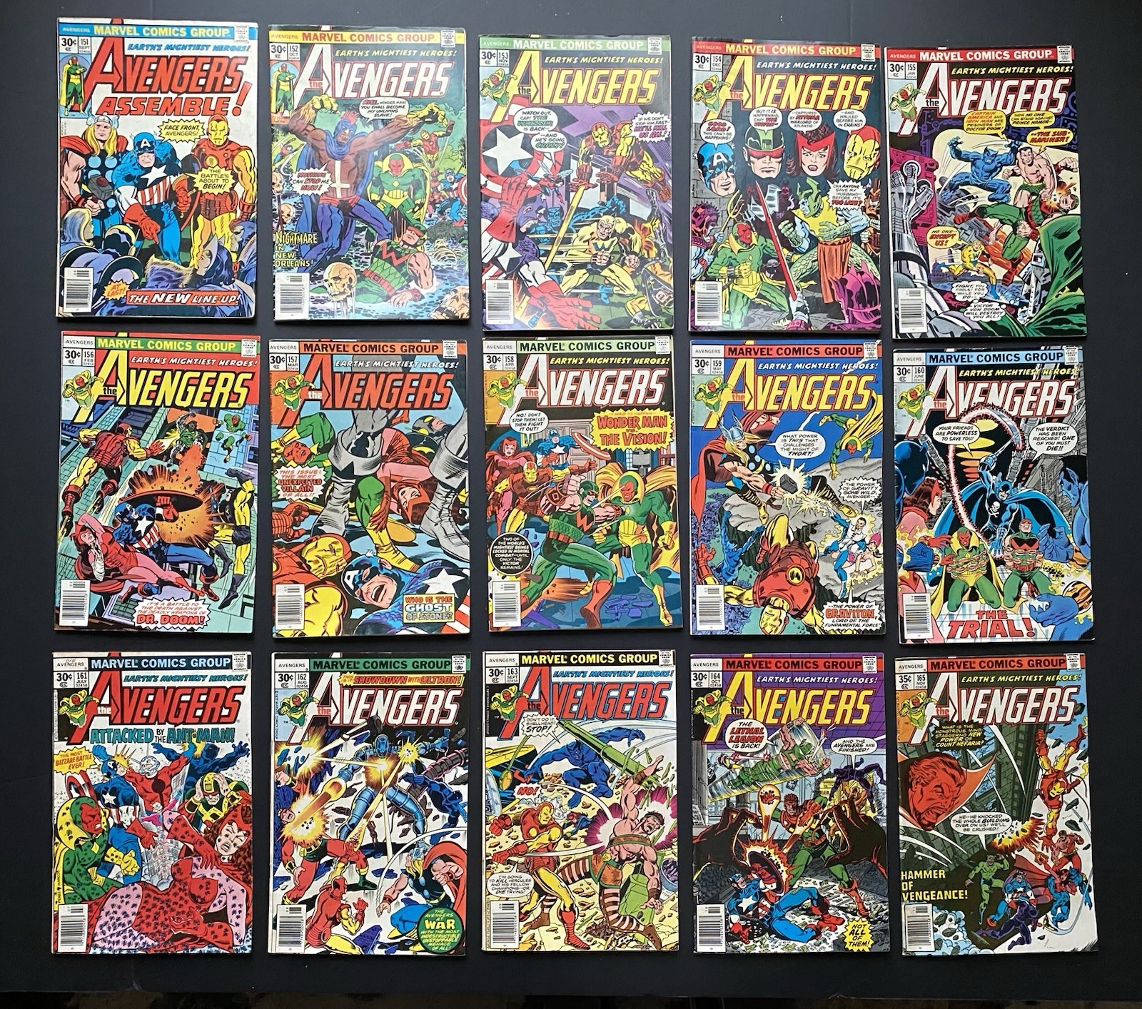 Avengers #151-165 Complete Run Lot 15 Marvel Comics 1976-77 Bronze Age VF
