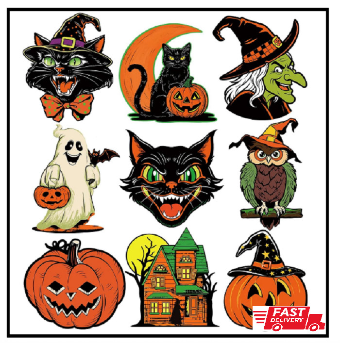 Large Vintage Halloween Decorations Double-Sided Cutouts Style 2 Large Vintage Halloween Decorations Double-Sided Cutouts Style 2