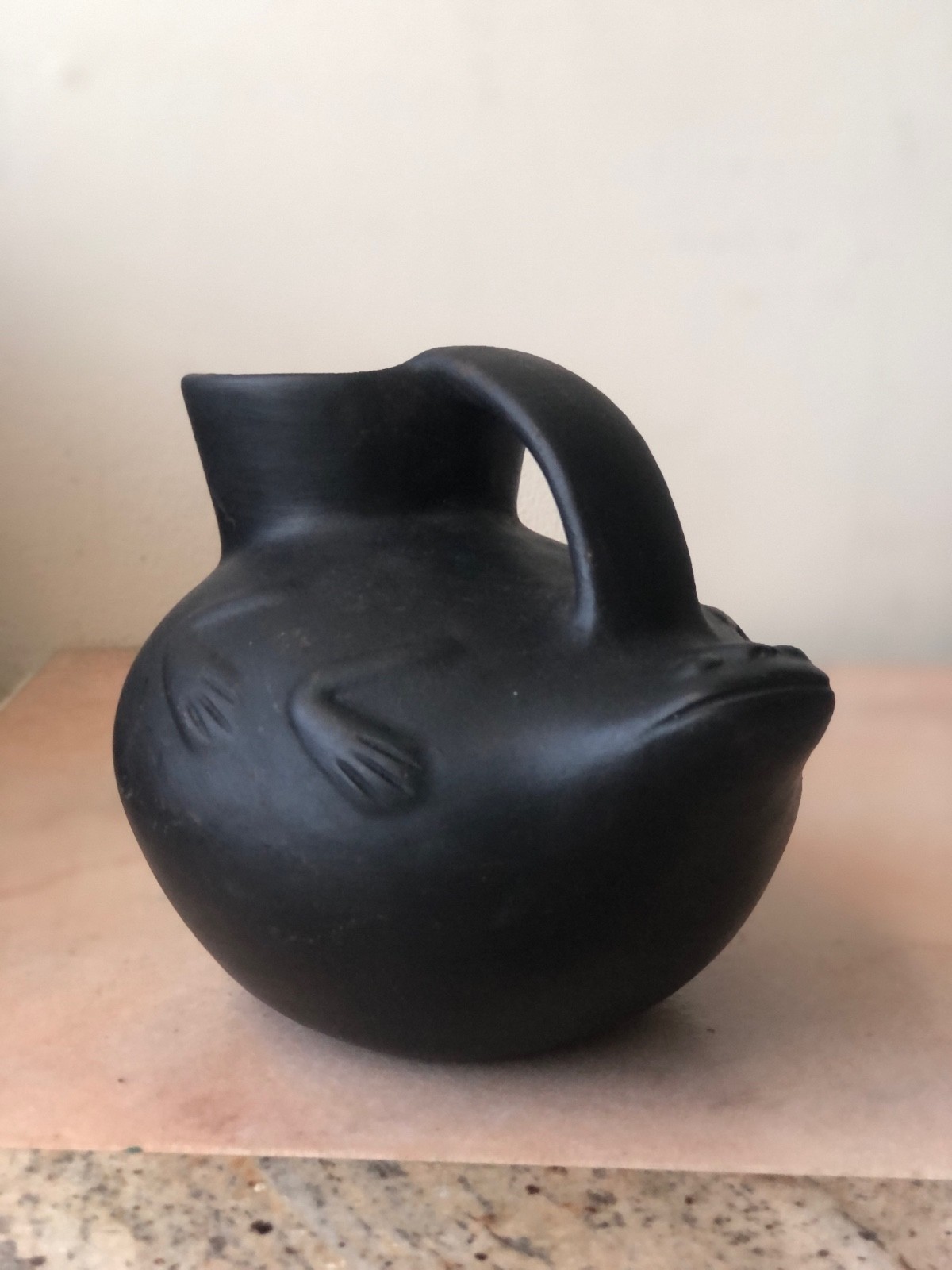 Chilean Black Pottery Frog Pitcher, Vessel, Unique Vintage Art Pottery Chile Chilean Black Pottery Frog Pitcher, Vessel, Unique Vintage Art Pottery Chile