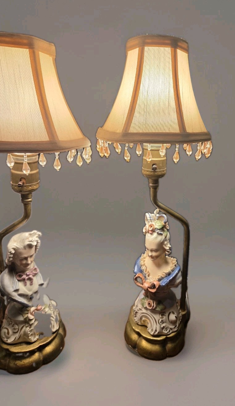 Vintage Cordy Lamp Busts Victorian Aristocrat Lady & Gent W/New Shades & Wiring Vintage Cordy Lamp Busts Victorian Aristocrat Lady & Gent W/New Shades & Wiring