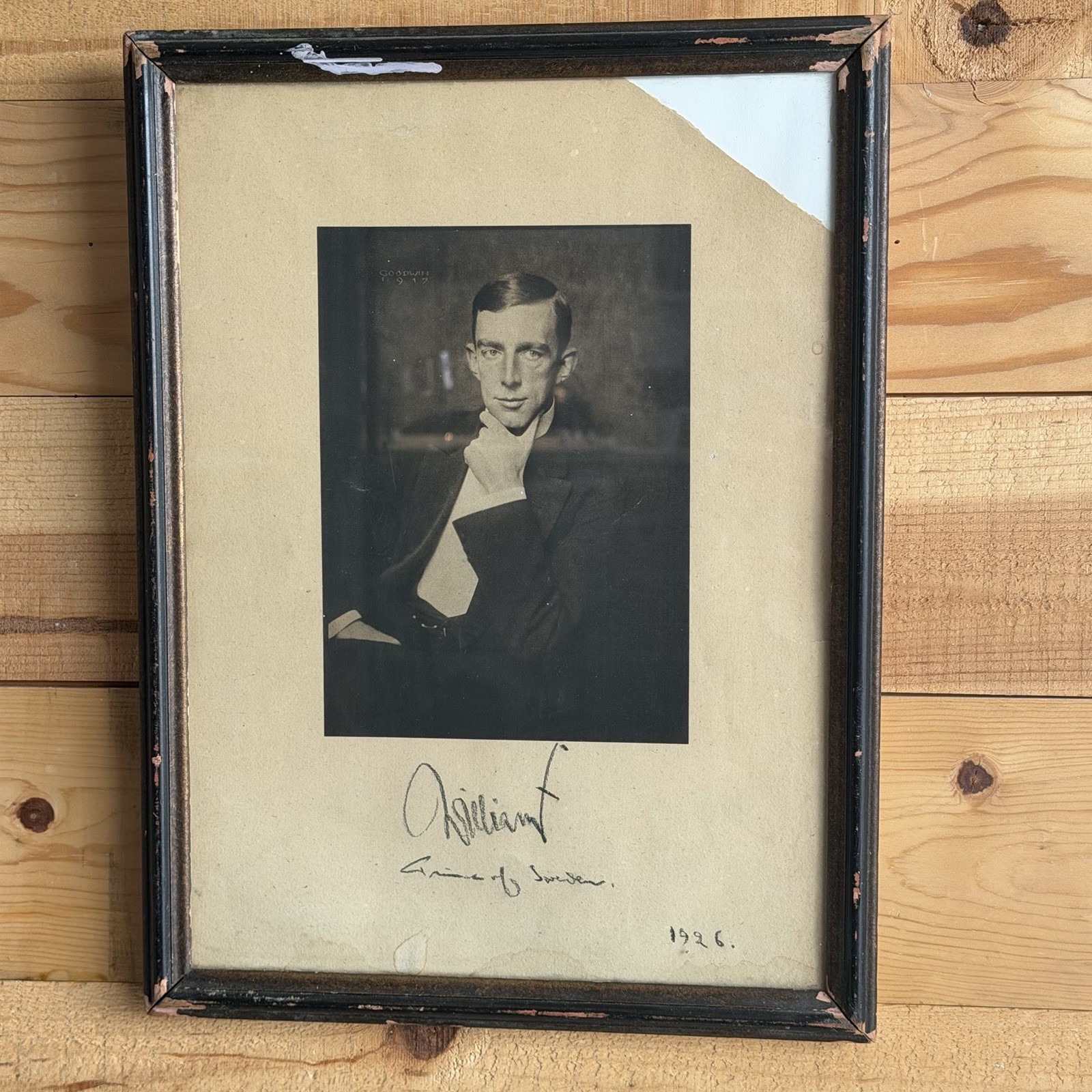 Antique Signed Photo Print Prince Of Sweden Wilhelm William Germany 1926 Framed