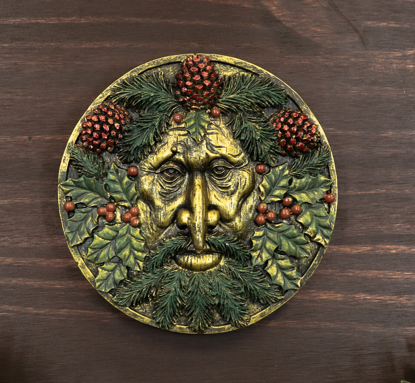 Ebros Winter Season Bronzed Blooming Floral Foliage Celtic Greenman Wall Decor