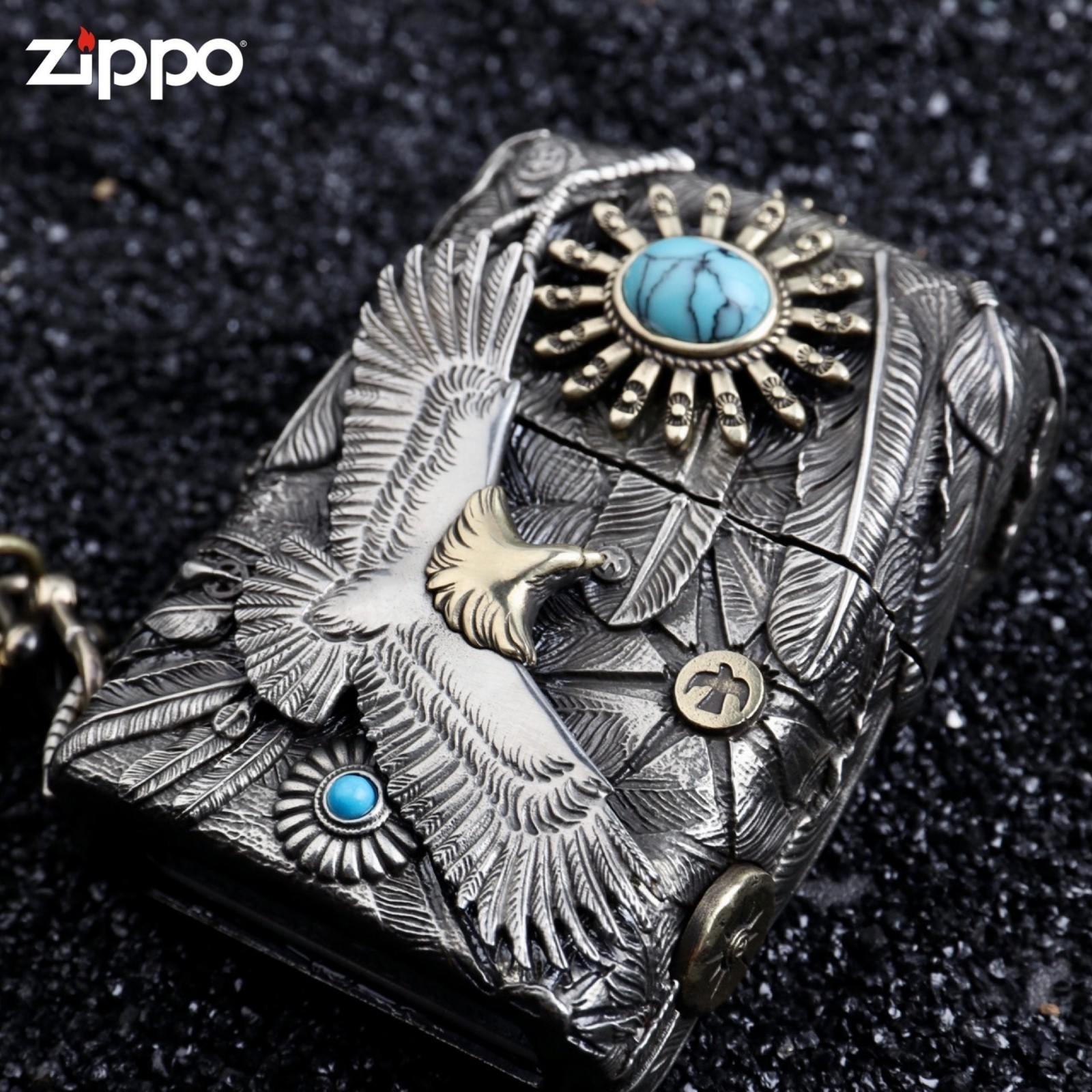 Zippo Native American Eagle Turquoise Stone Windproof Pocket Lighter Zippo Native American Eagle Turquoise Stone Windproof Pocket Lighter