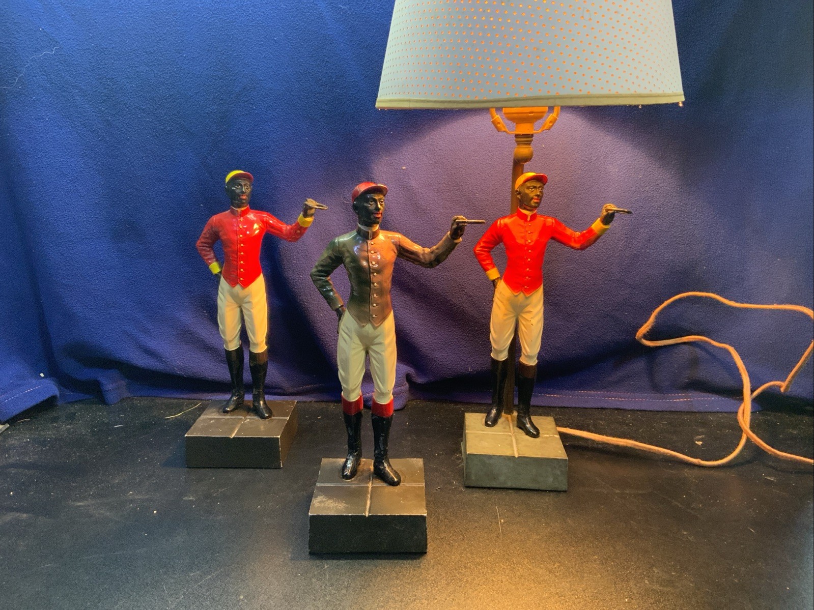 Rare VTG MCM-3 Piece Jockey Desk Set- Original- Table Lamp& Matching Companion F Rare VTG MCM-3 Piece Jockey Desk Set- Original- Table Lamp& Matching Companion F