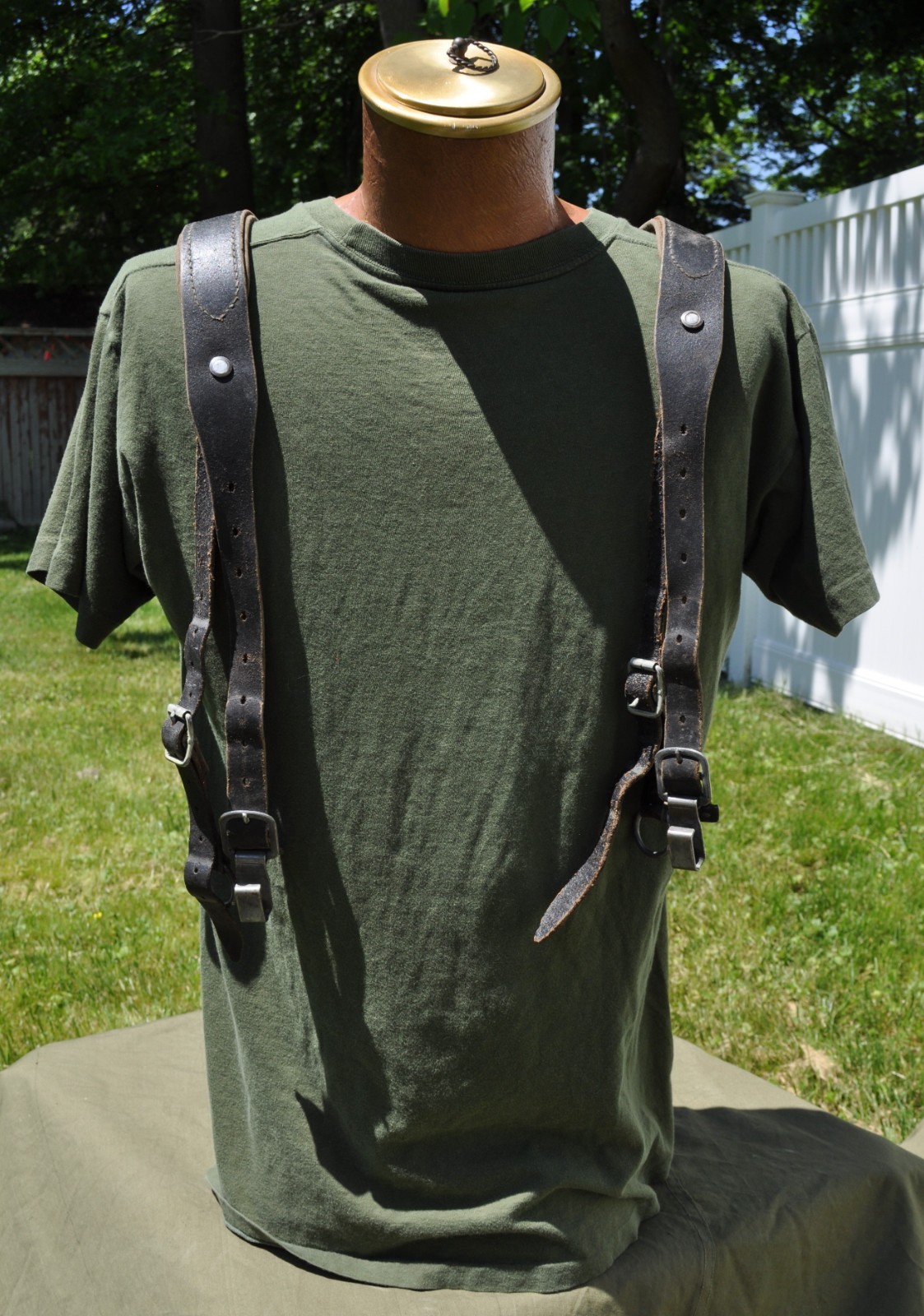 Post WW 2 Austrian Y Strap Suspenders Rucksack Straps Leather Canvas 1960s Post WW 2 Austrian Y Strap Suspenders Rucksack Straps Leather Canvas 1960s