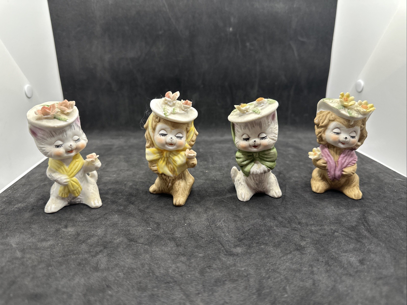 Vintage NAPCO Japan Cat Figurines Set of 4 Floral Hats 1950s 1960s Vintage NAPCO Japan Cat Figurines Set of 4 Floral Hats 1950s 1960s
