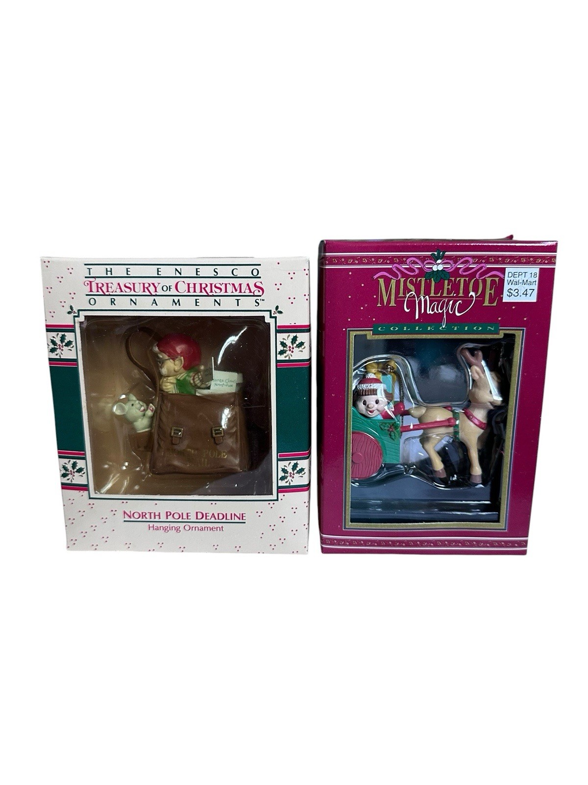 Lot Of 2 Vintage Enesco & Mistletoe Magic Christmas Ornaments