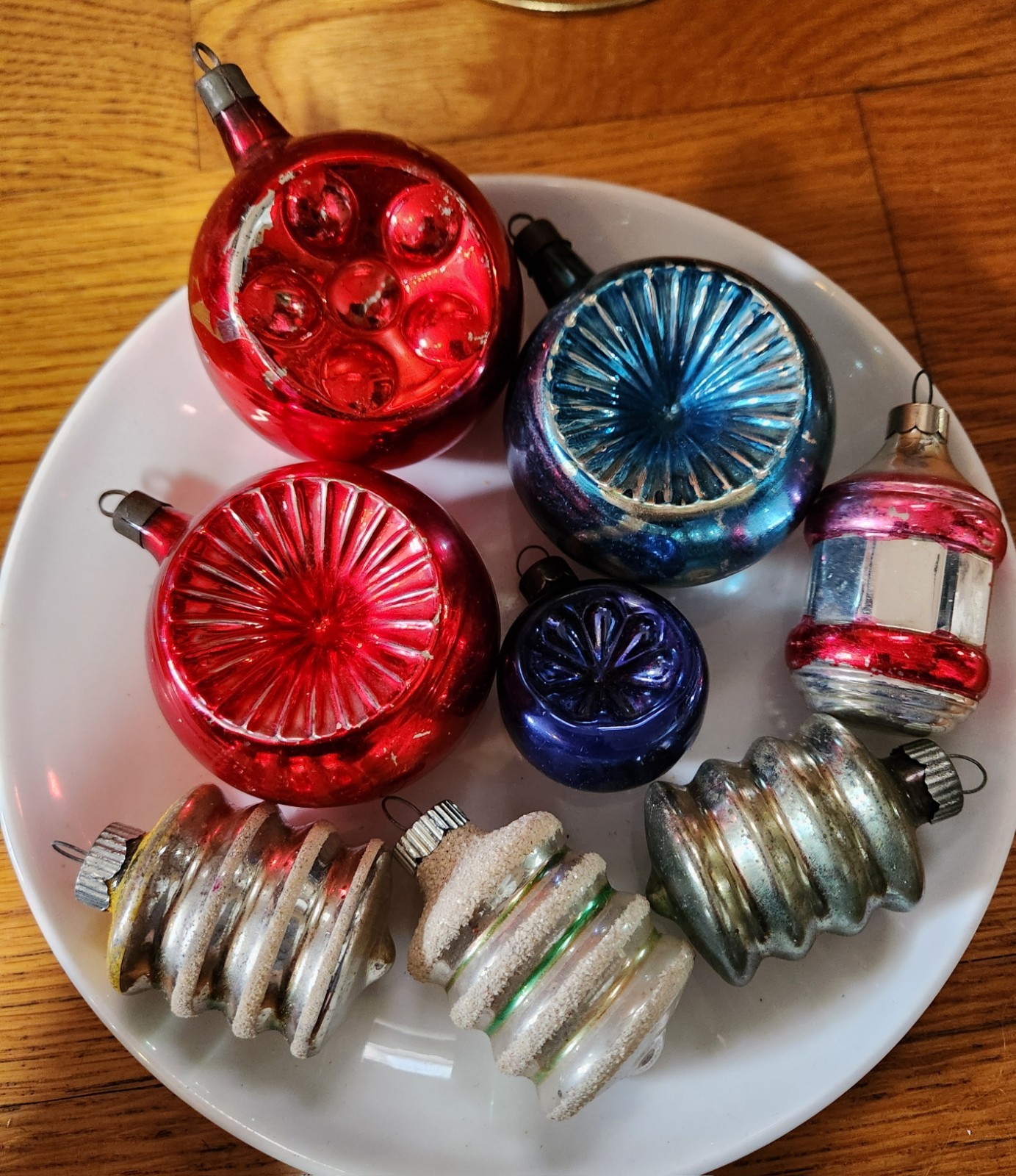 8 Vintage Premier Mercury Glass Mica Lantern Ornaments Solid Indent 3\ 8 Vintage Premier Mercury Glass Mica Lantern Ornaments Solid Indent 3\