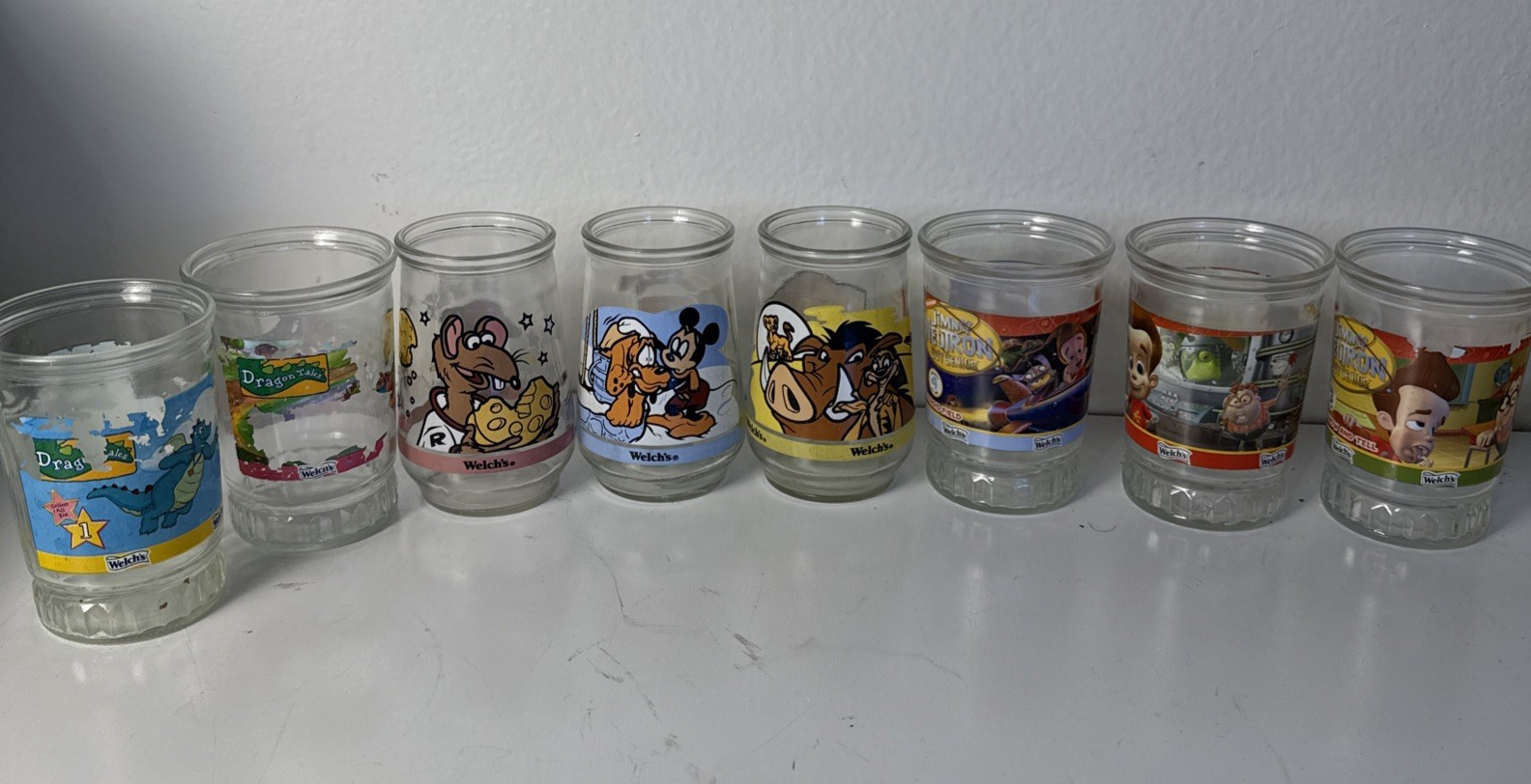 Vintage Welch’s Character Jelly Glasses Lot Disney Lion King Dragon Tales
